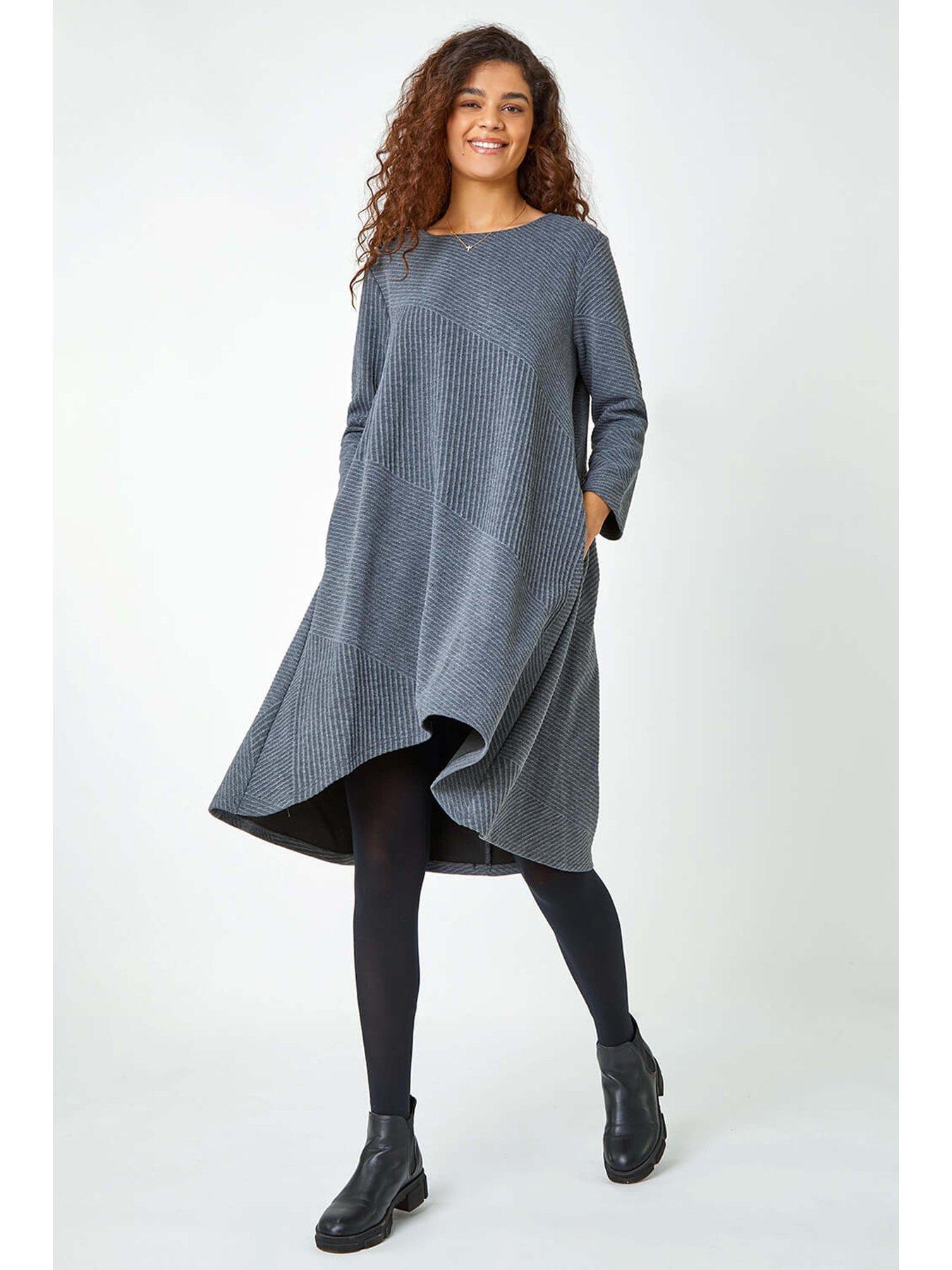 Image 3 of 5 of Roman Ribbed Asymmetric Stretch Jersey Dress - Dark Grey