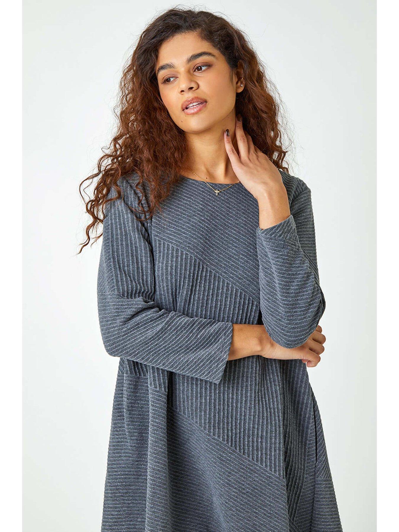 Image 4 of 5 of Roman Ribbed Asymmetric Stretch Jersey Dress - Dark Grey