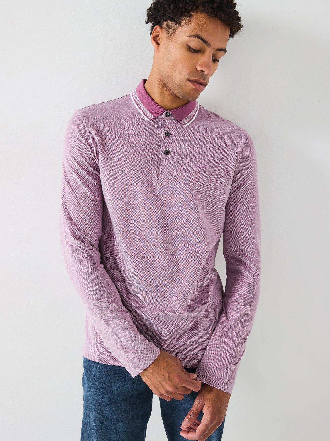 undefined H-Pittman 141 Regular Fit Tipping Logo Oxford Long Sleeve Polo Shirt - Purple