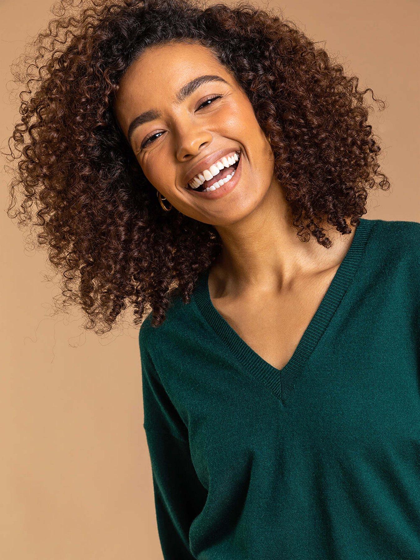 roman-plain-v-neck-stretch-longline-jumper-dark-greenoutfit