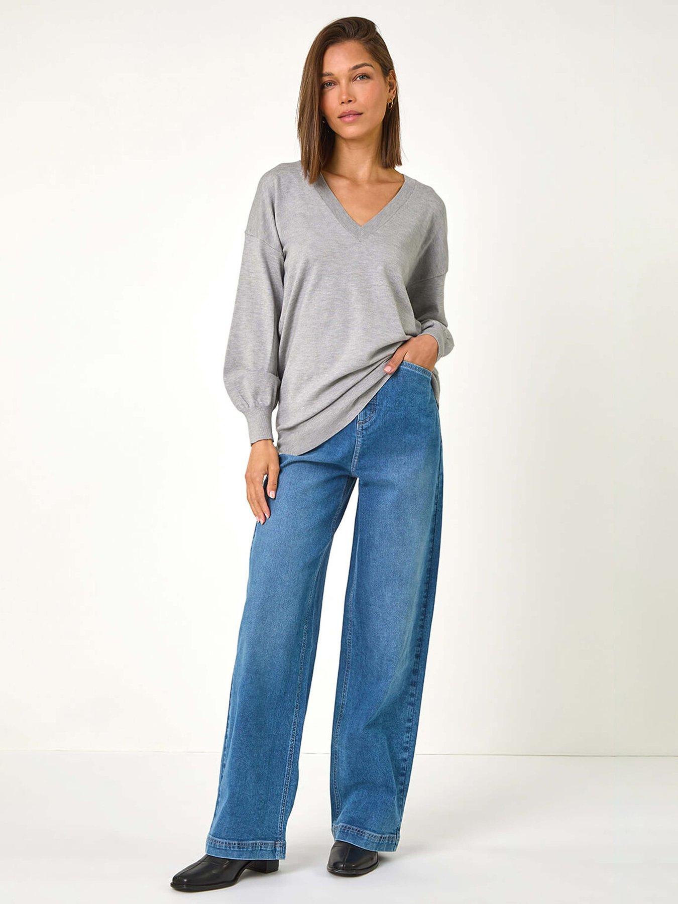 roman-plain-v-neck-stretch-longline-jumper-greyback