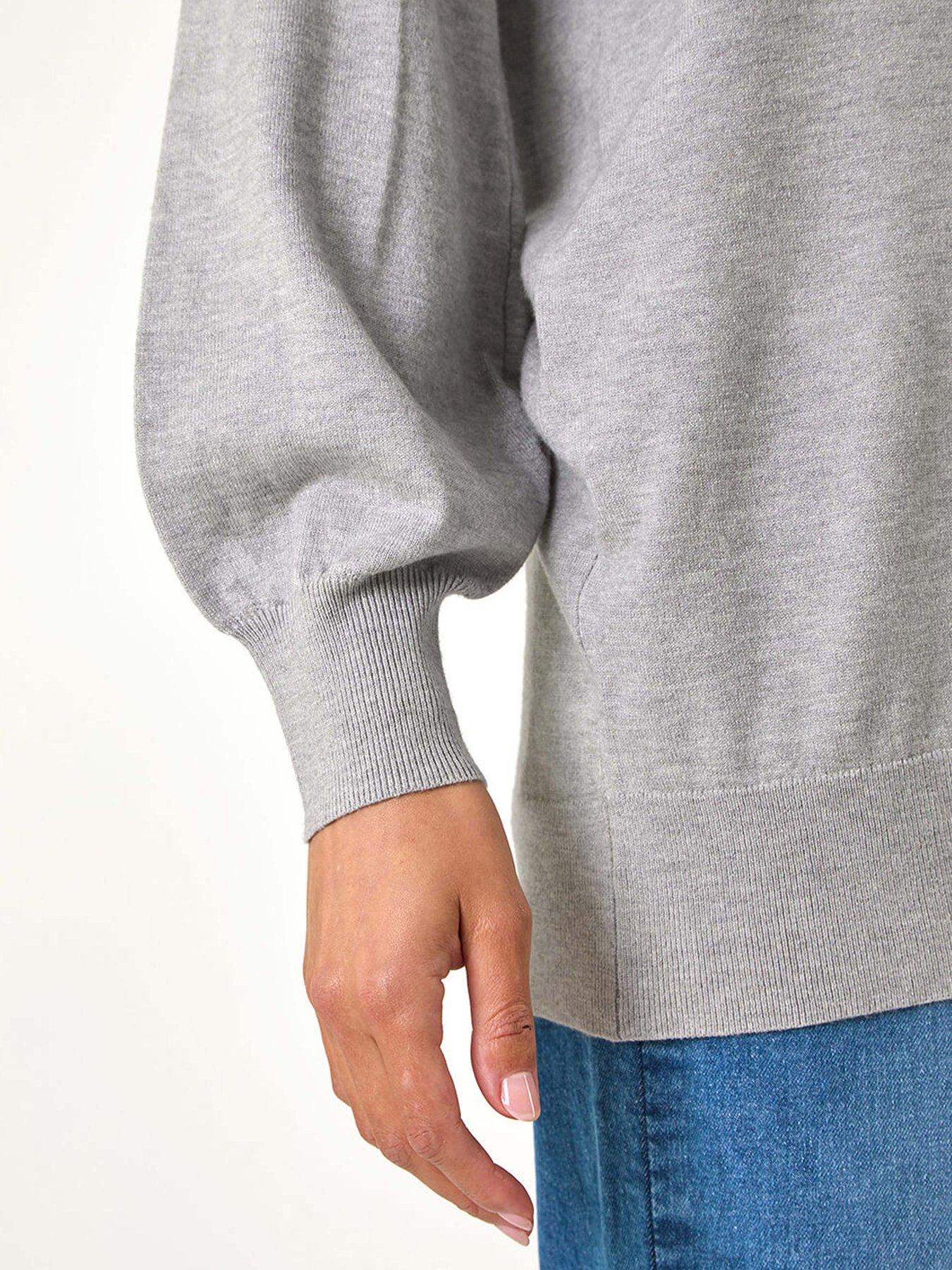 roman-plain-v-neck-stretch-longline-jumper-greyoutfit