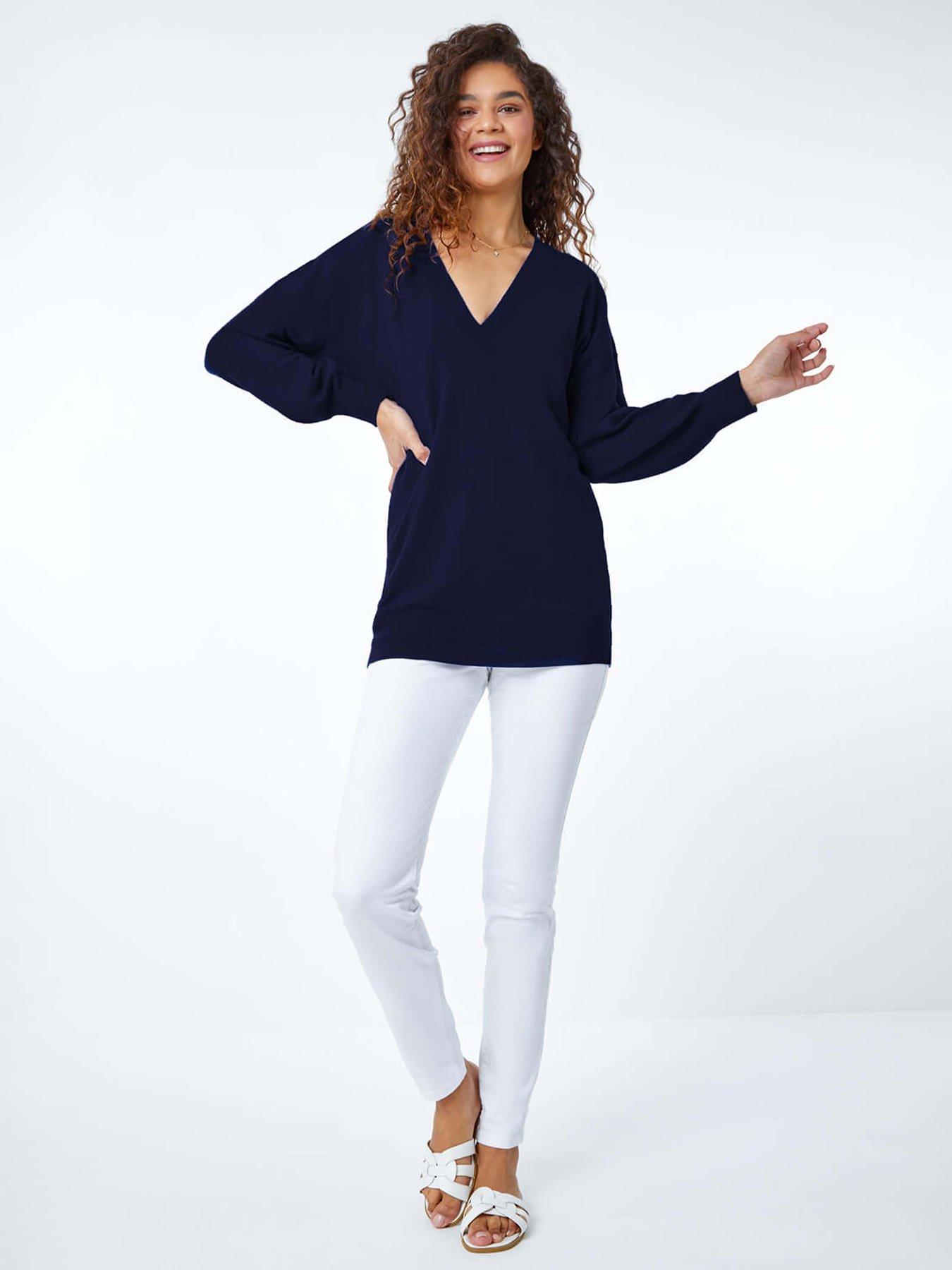 roman-plain-stretch-v-neck-longline-jumper-navyback