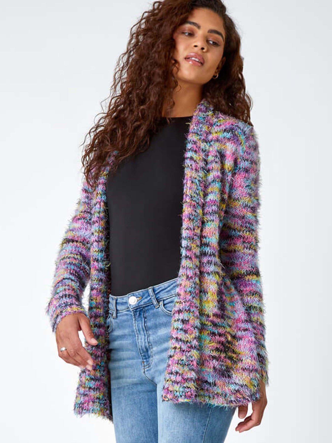 Roman Fluffy Longline Cosy Cardigan - Purple