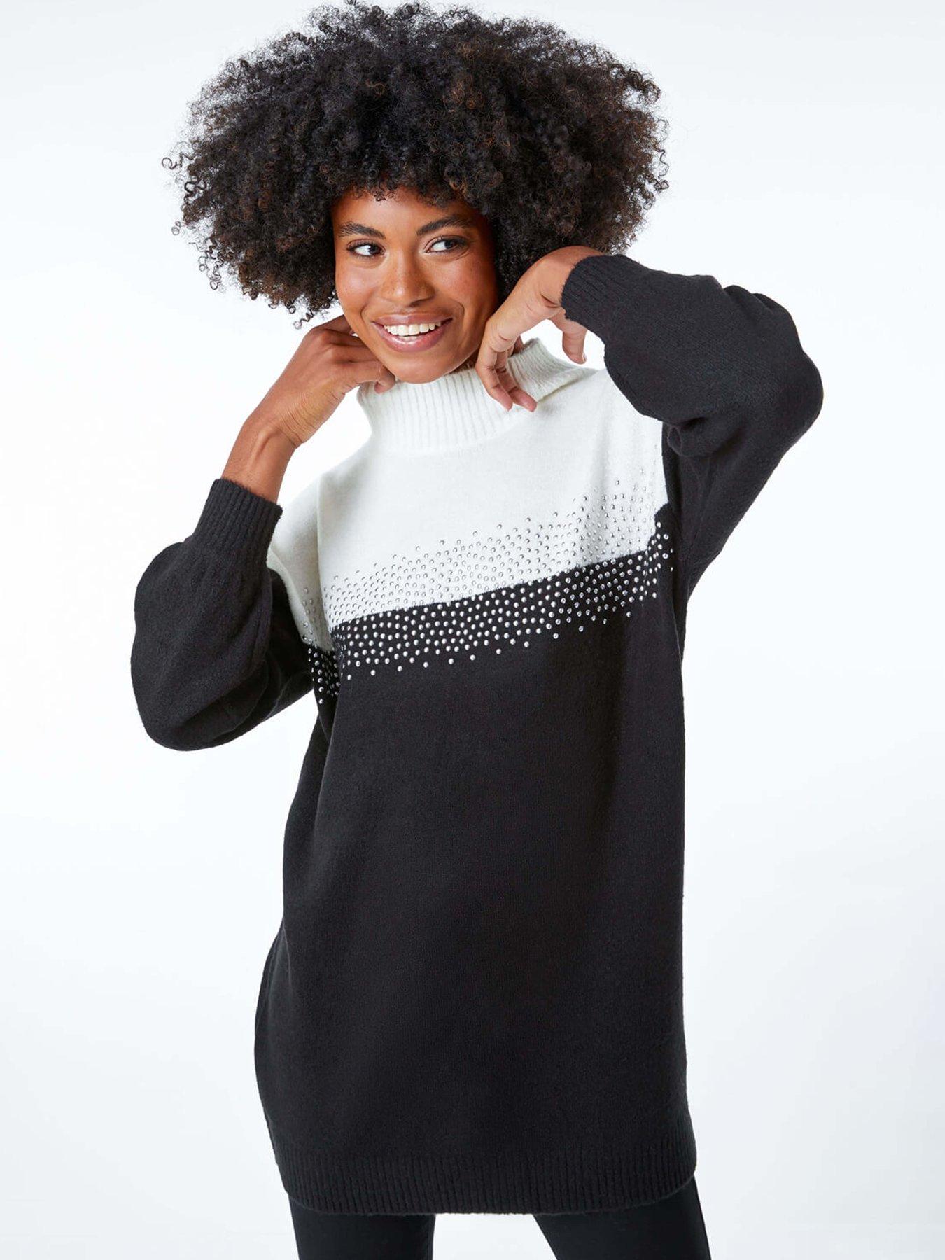 roman-colourblock-embellished-longline-jumper-black