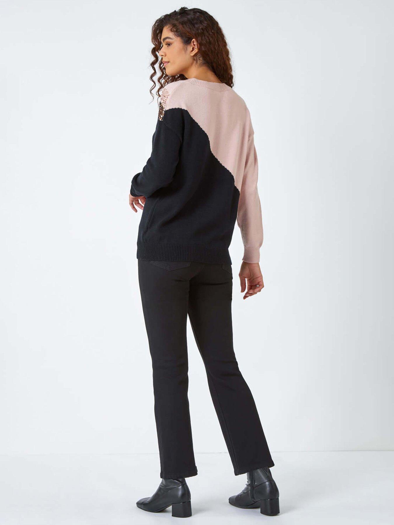 roman-sequin-embellished-colourblock-jumper-blackstillFront