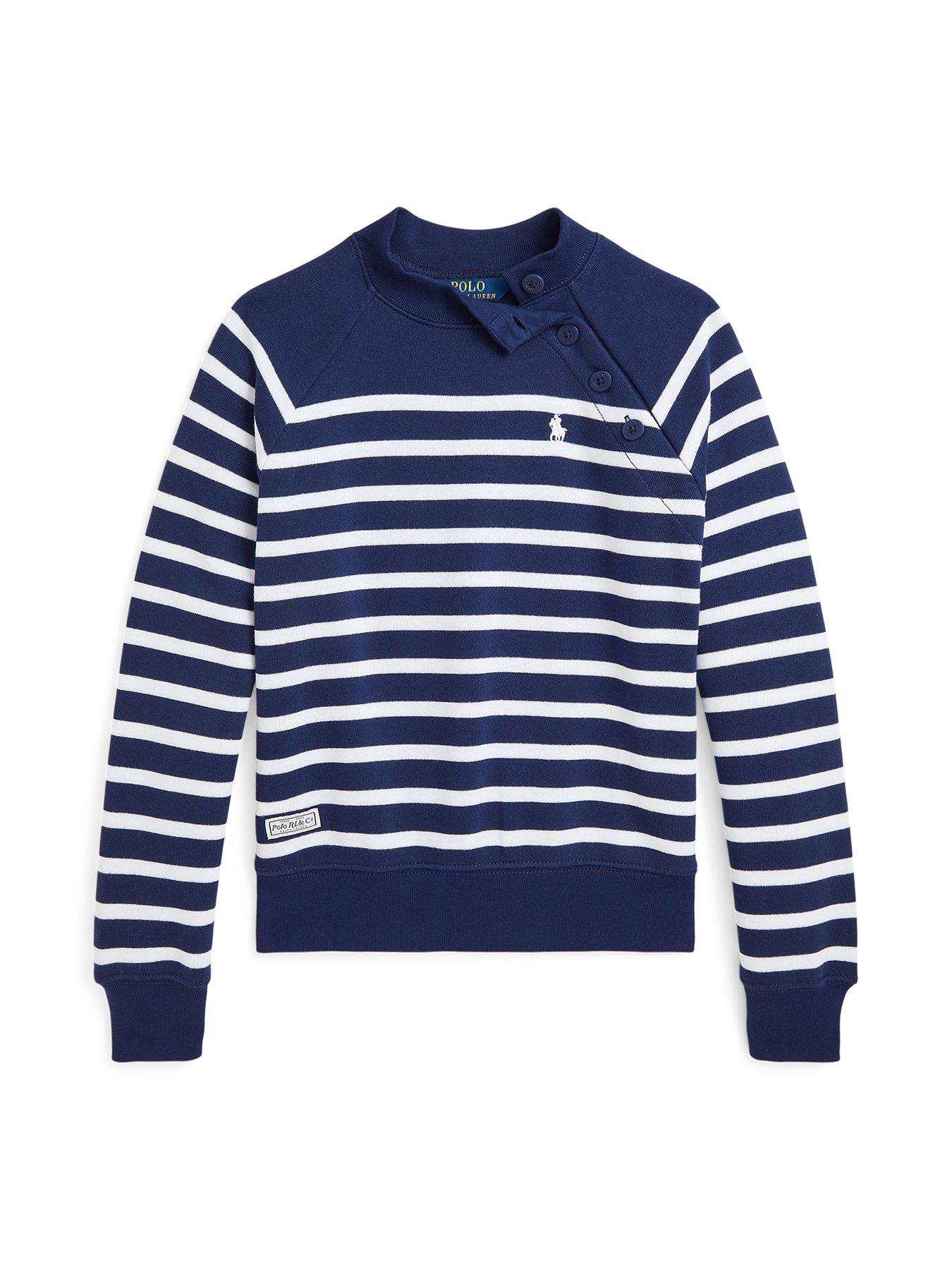 Image 1 of 2 of Polo Ralph Lauren Girls Stripe Button Sweatshirt - Navy