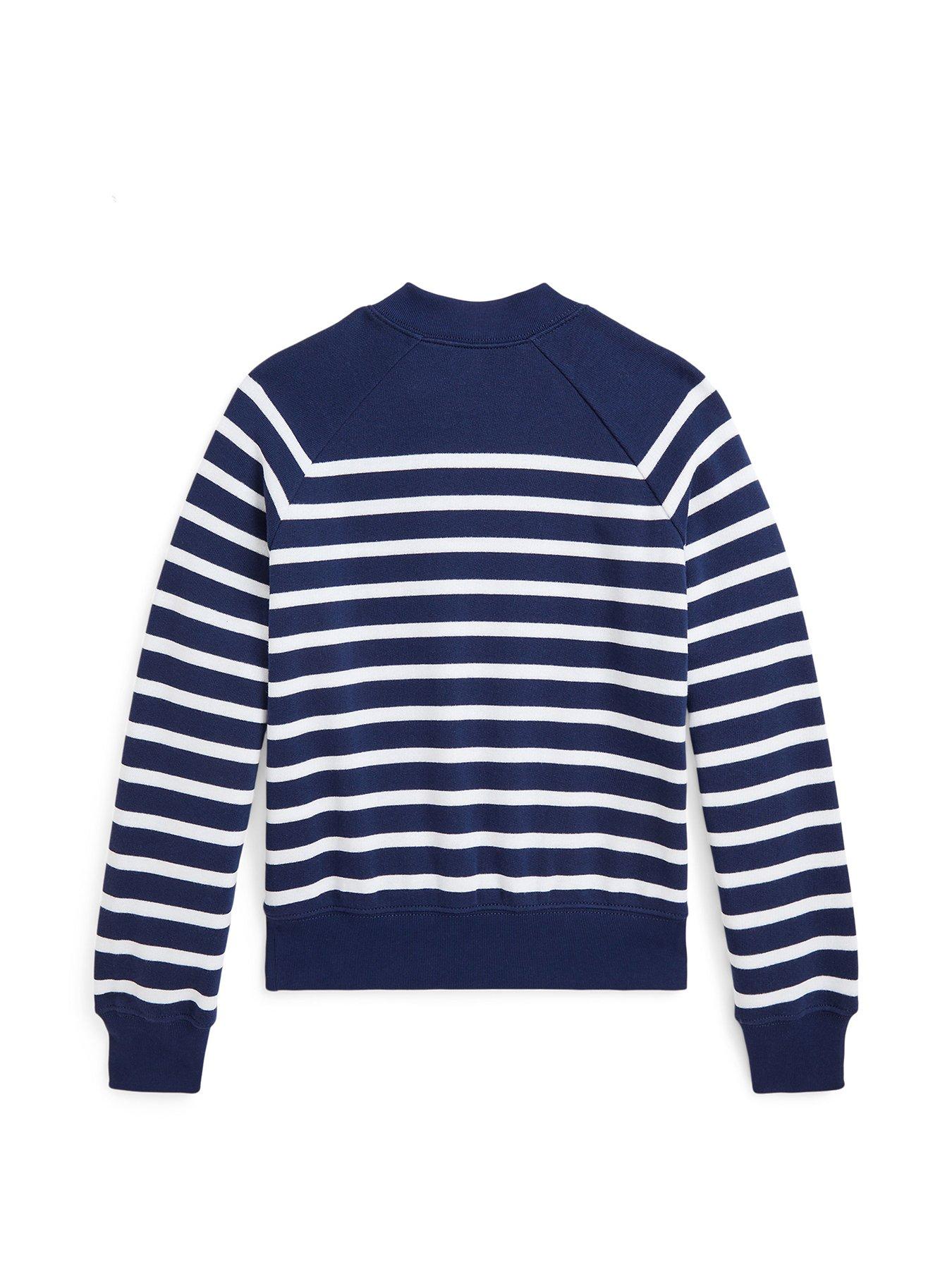 Image 2 of 2 of Polo Ralph Lauren Girls Stripe Button Sweatshirt - Navy