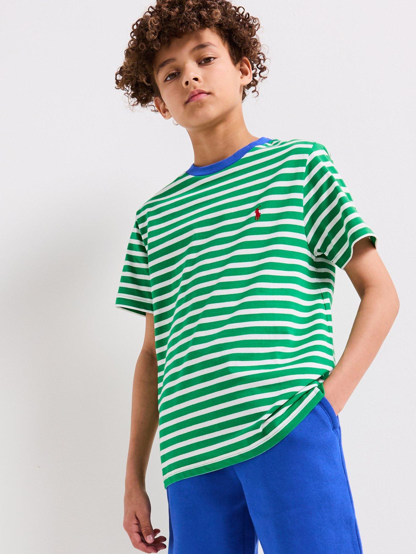 undefined Boys Classic Stripe Short Sleeve T-Shirt - White/Green