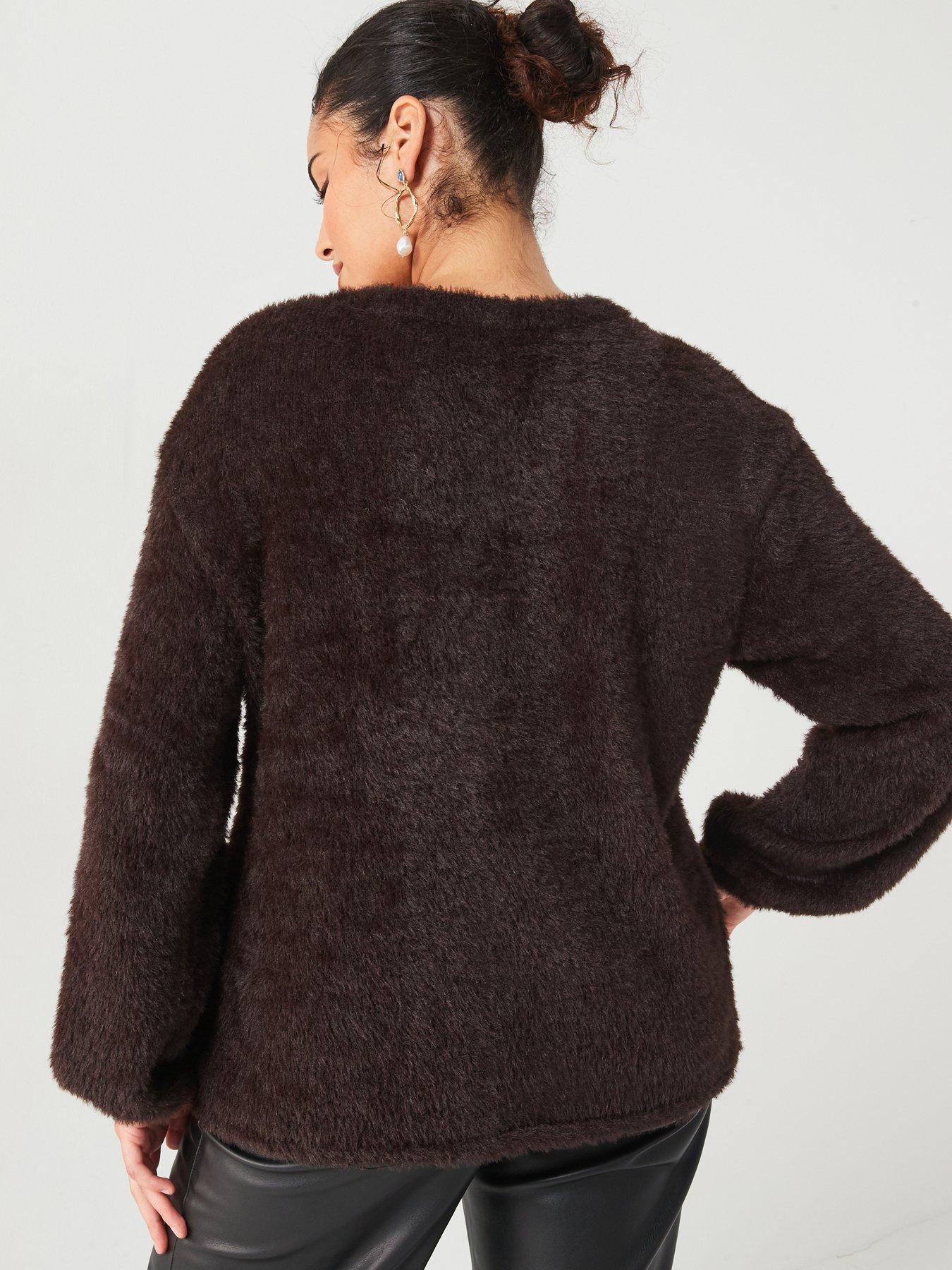 v-by-very-curve-bow-trim-cardigan-brownstillFront