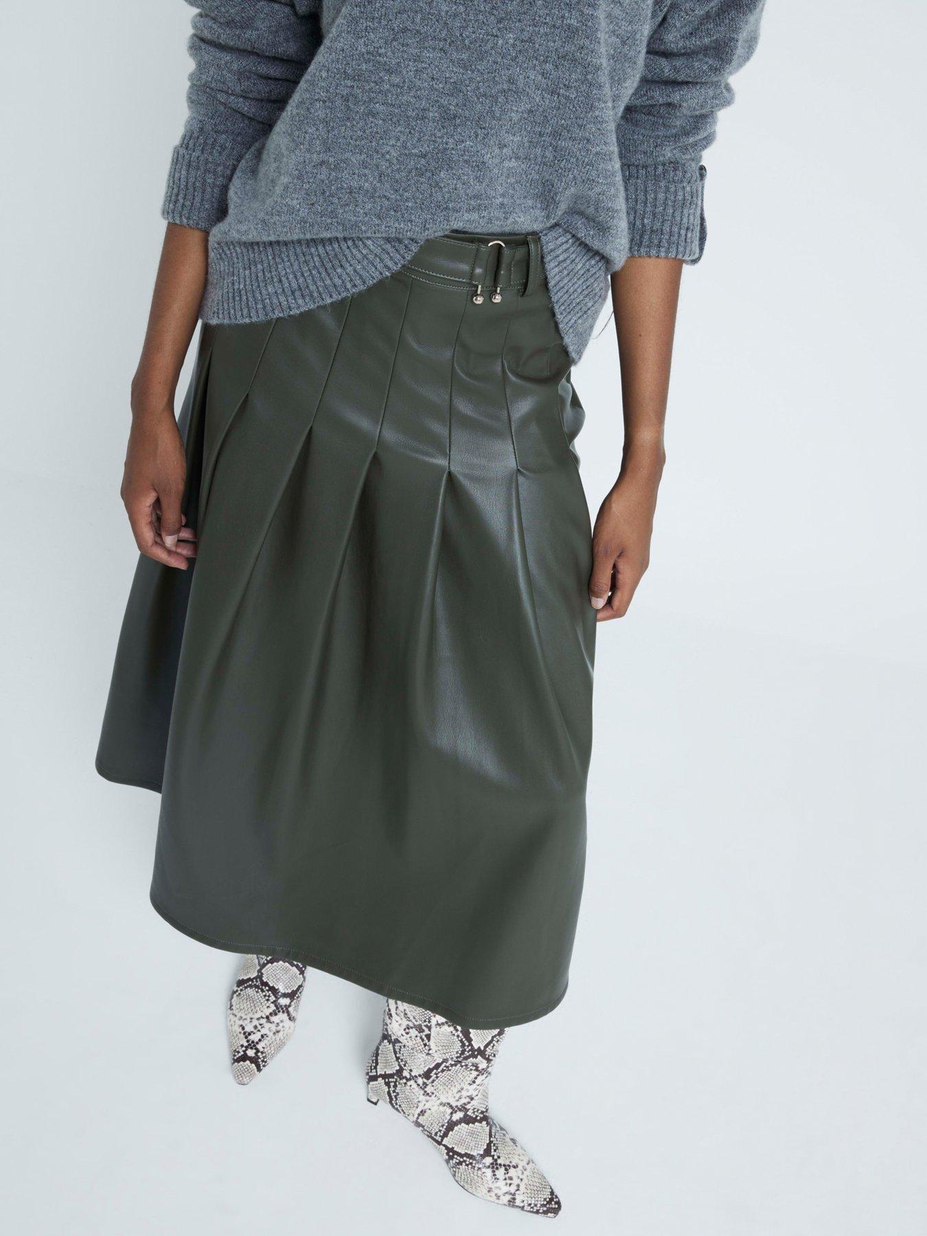 river-island-pu-pleated-midi-skirt-dark-green