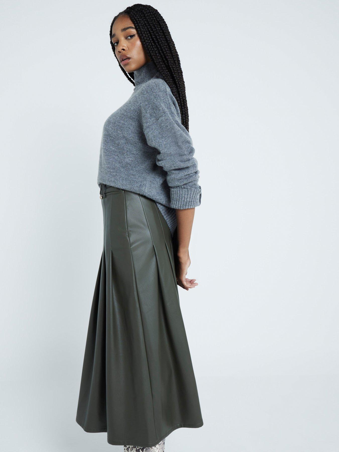 river-island-pu-pleated-midi-skirt-dark-greenstillFront