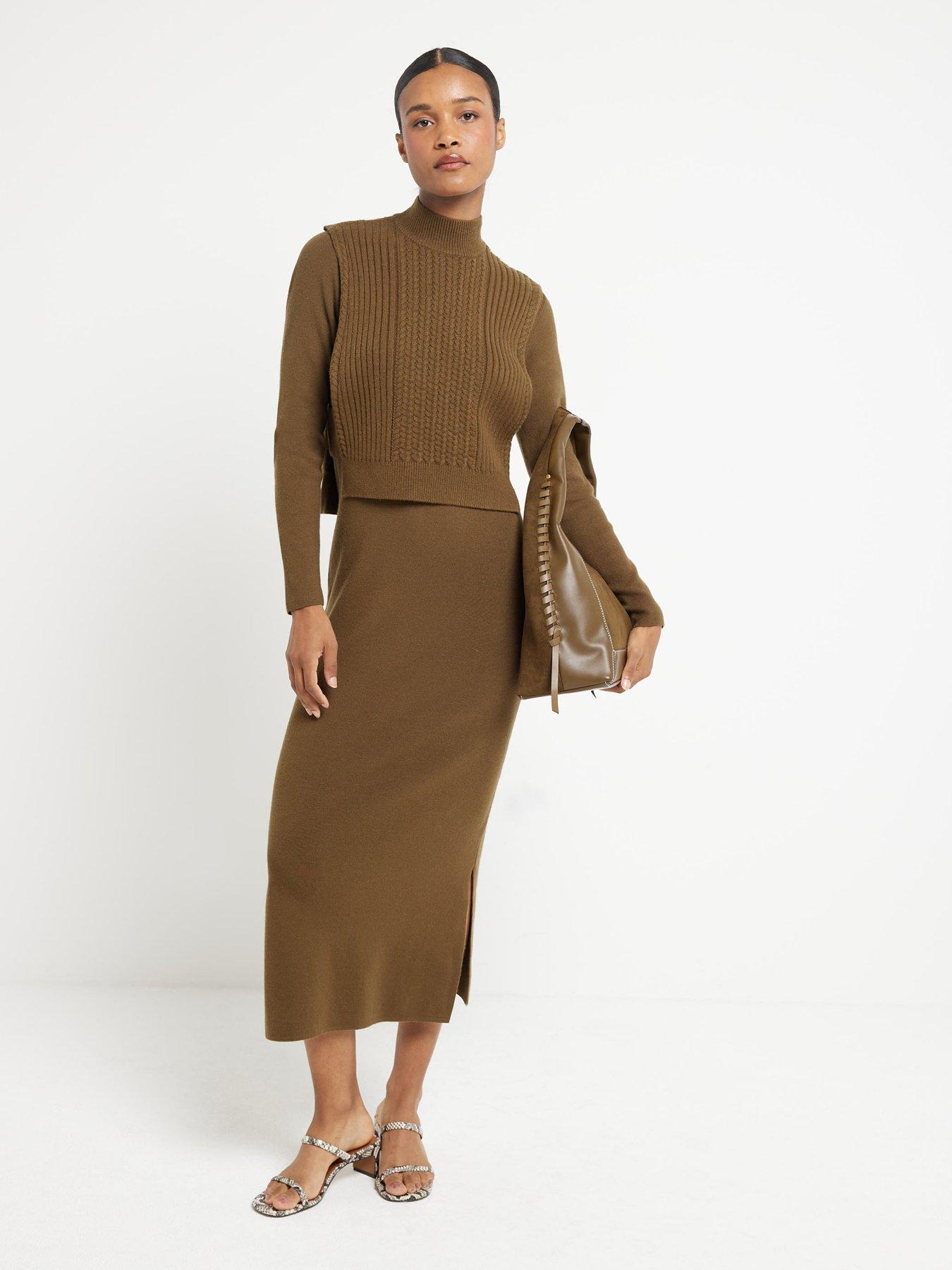 river-island-2-in-1-midi-dress-dark-khaki