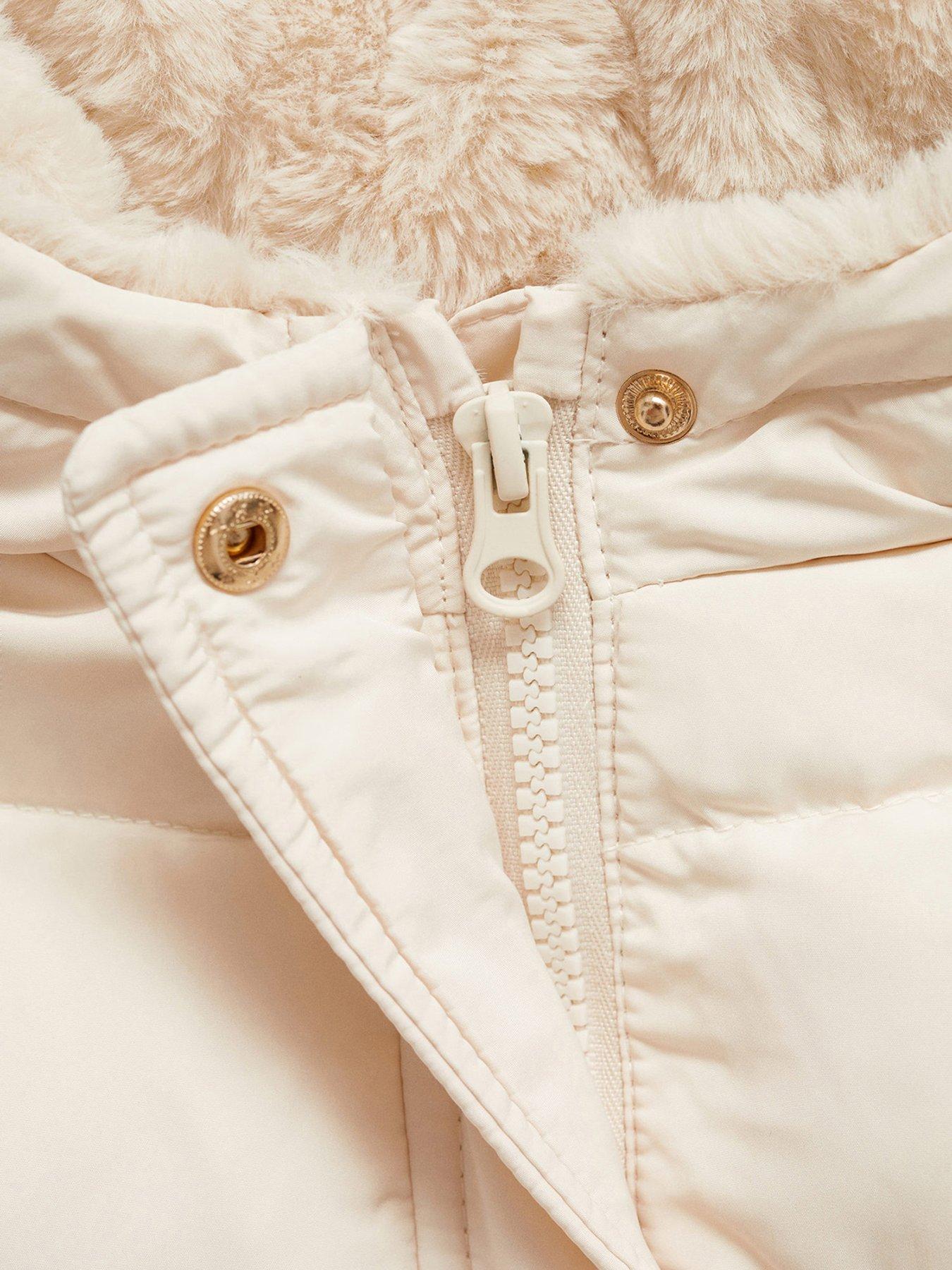 Image 4 of 4 of Mango Younger Girls Faux Fur Lined Padded Coat - Cream