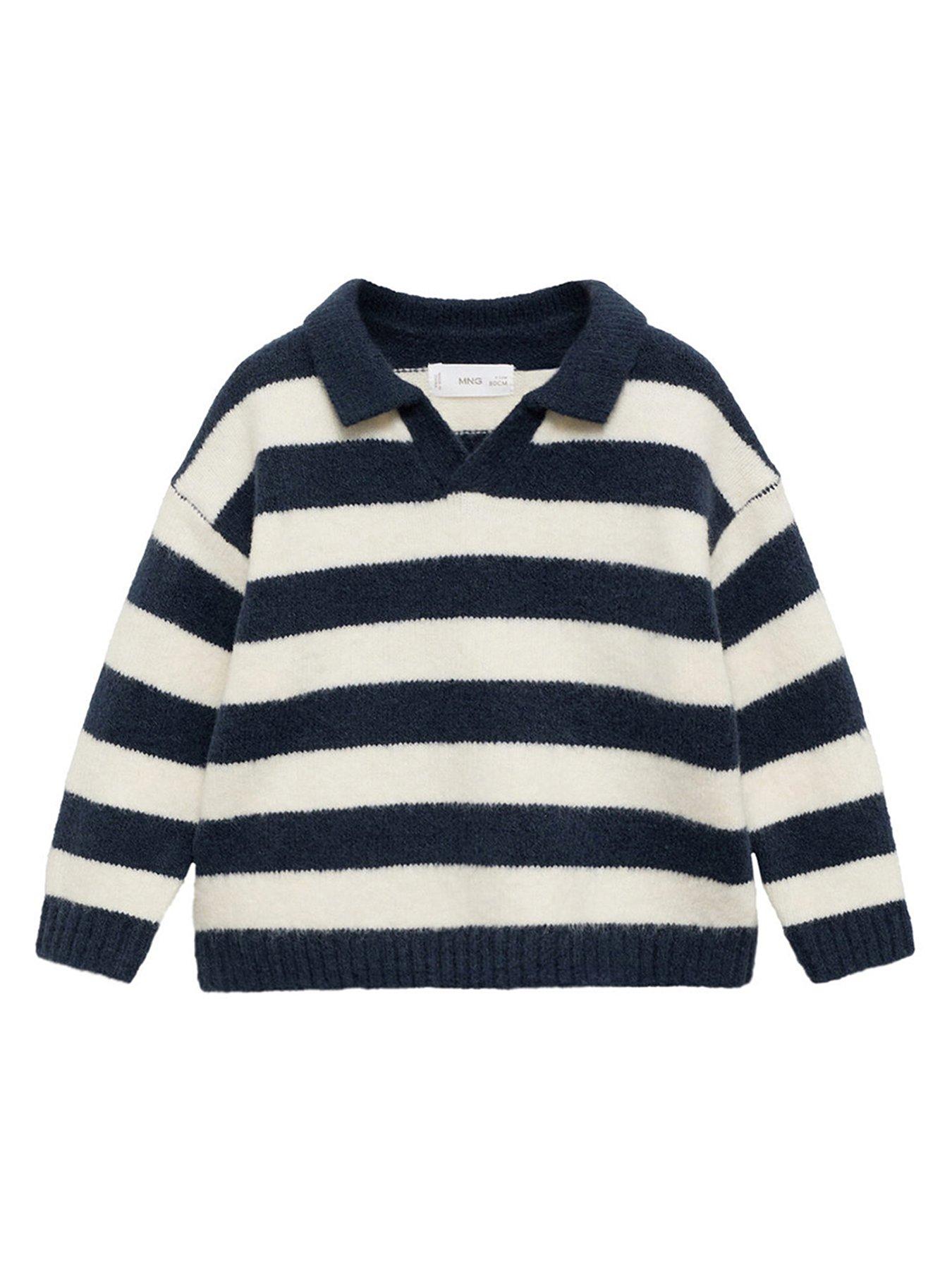 undefined Younger Boys Stripe Collar Knitted Jumper - Navy