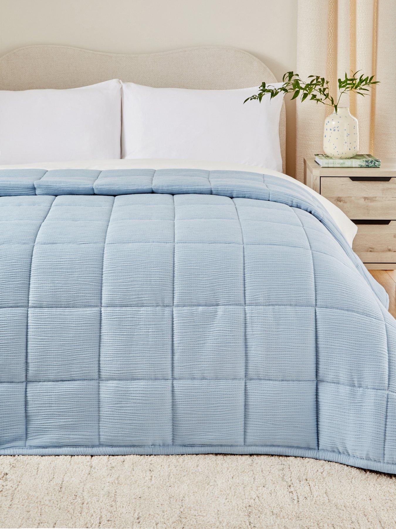 Image 1 of 3 of The Very Collection Muslin Quilted Bedspread Throw - Blue