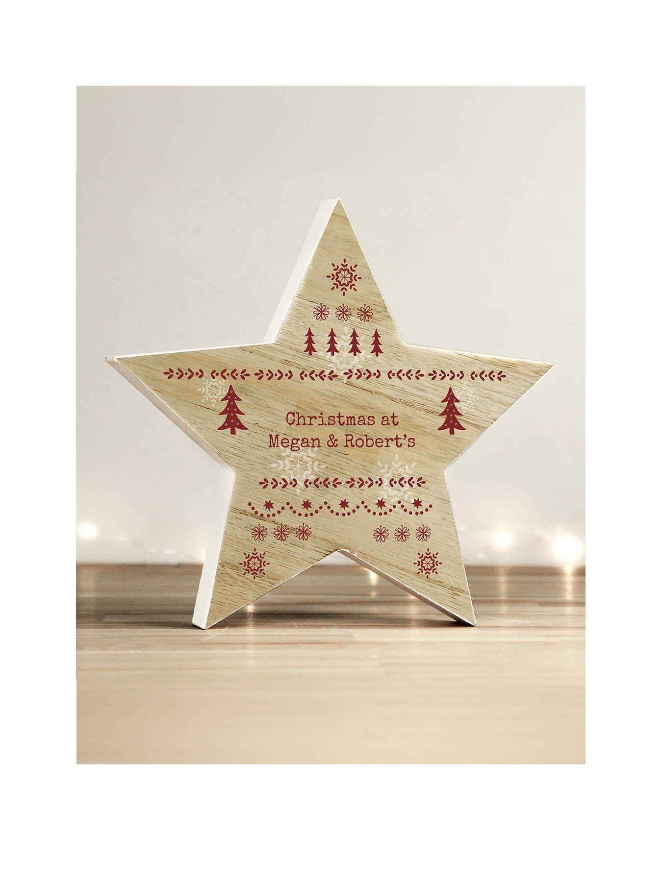 The Personalised Memento Company Personalised Christmas Fair Isle Wooden Star Ornament