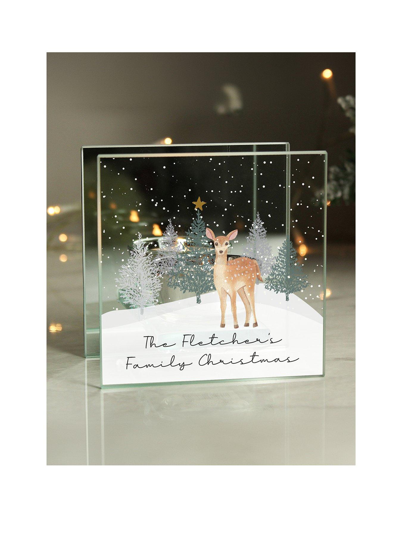 The Personalised Memento Company Personalised Christmas Deer Glass Tea Light Candle Holder