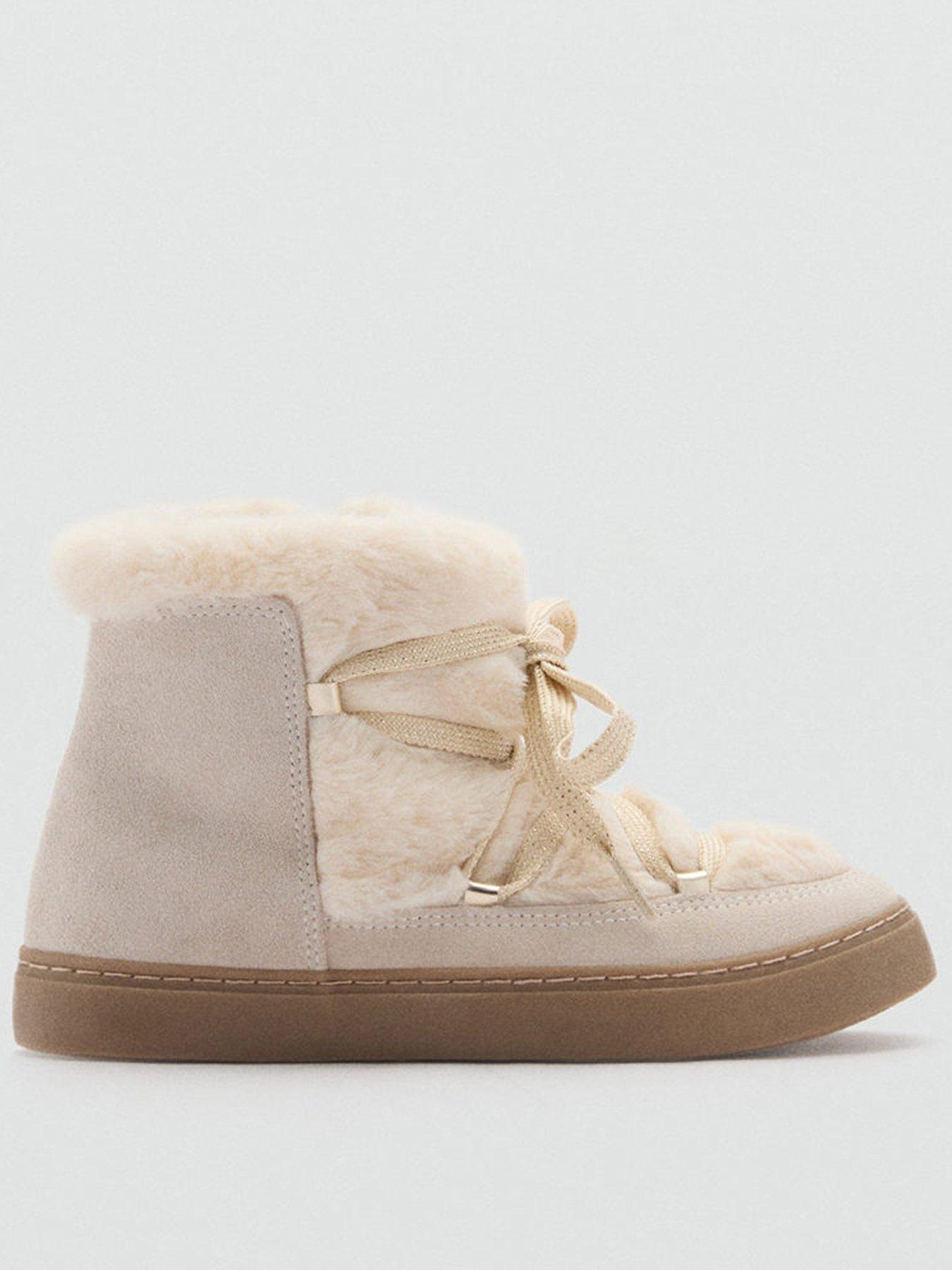 Mango Girls Faux Fur Ankle Boots - Beige