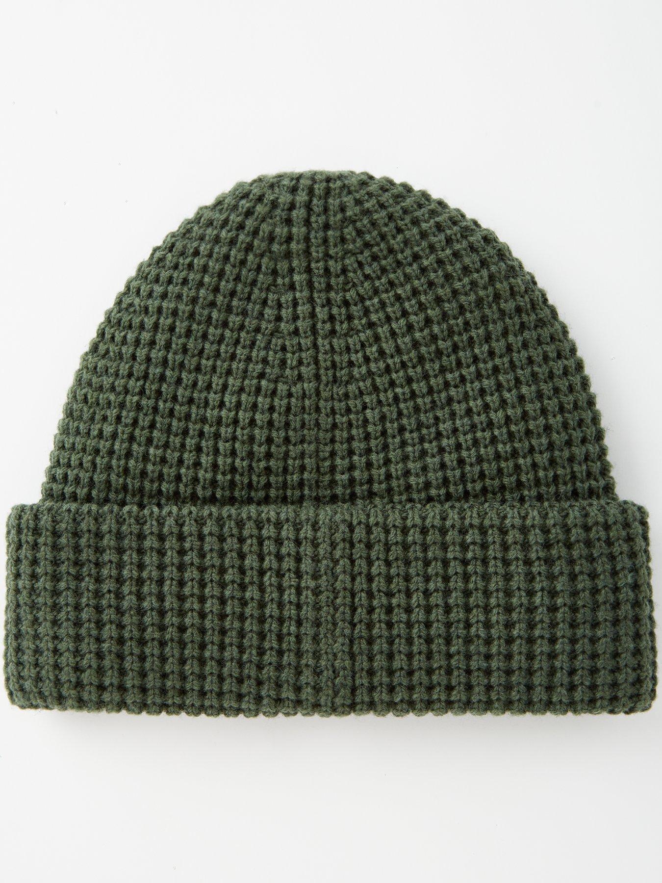 allsaints-double-layer-waffle-stitch-beanie-hat-greenstillFront