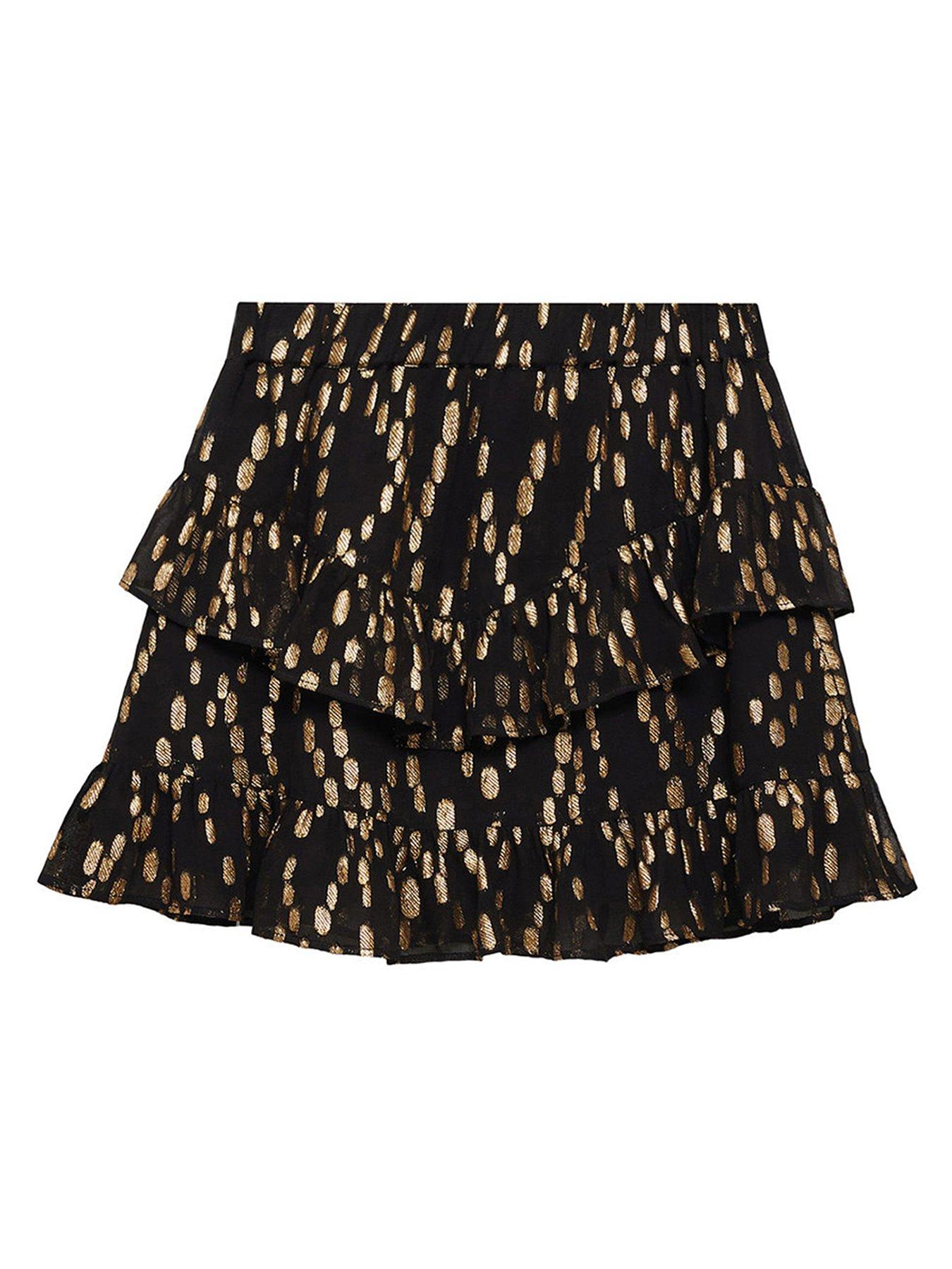 mango-girls-foil-print-layered-skirt-black