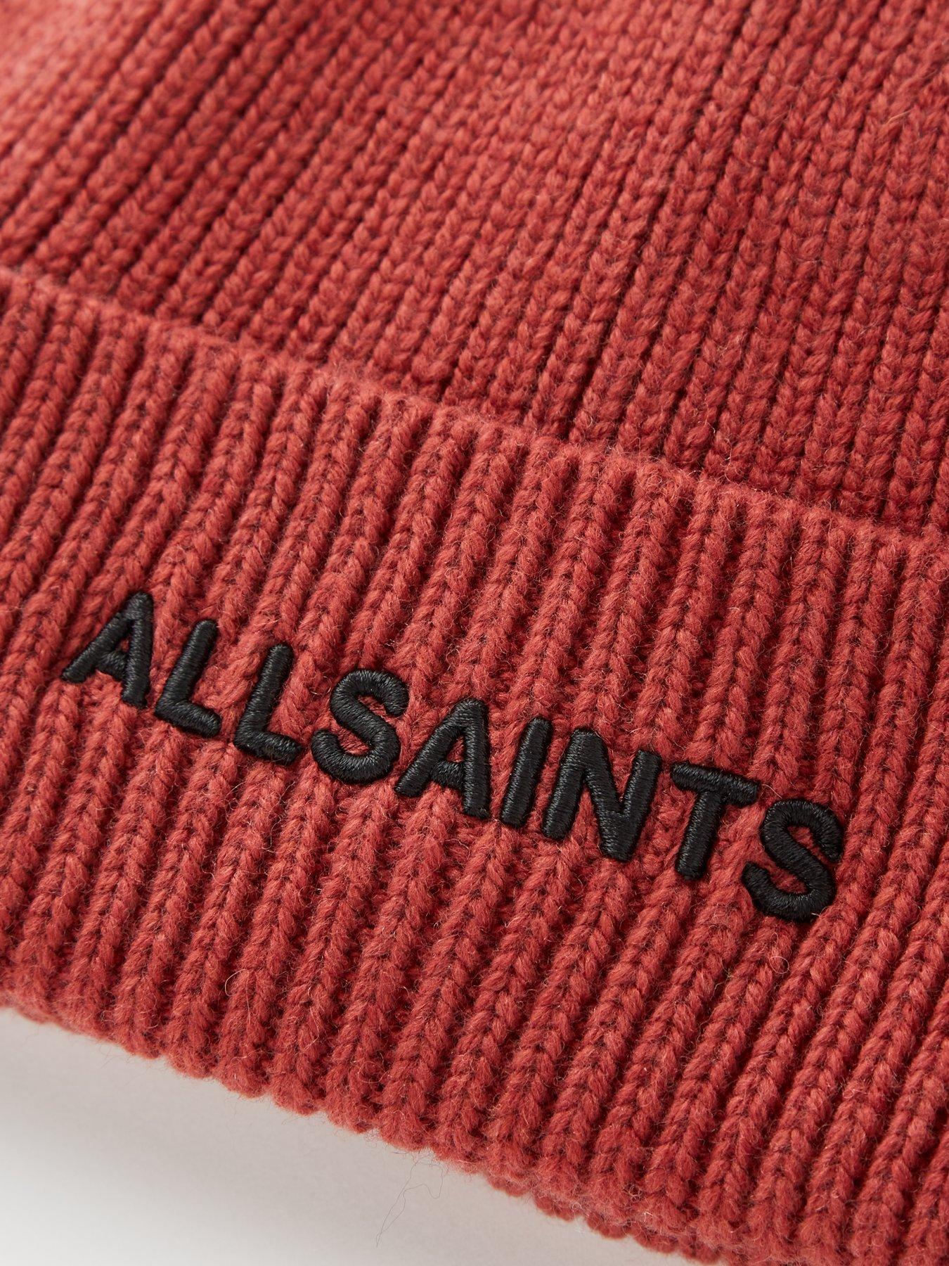 allsaints-logo-watch-beanie-hat-redback