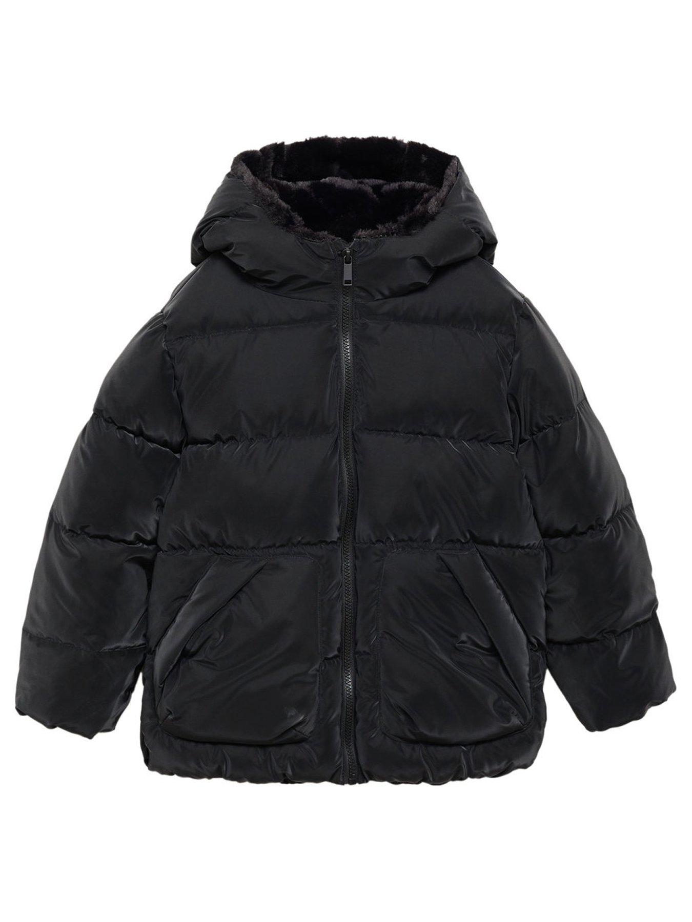 Mango Girls Faux Fur Lined Padded Coat Black Very Ireland