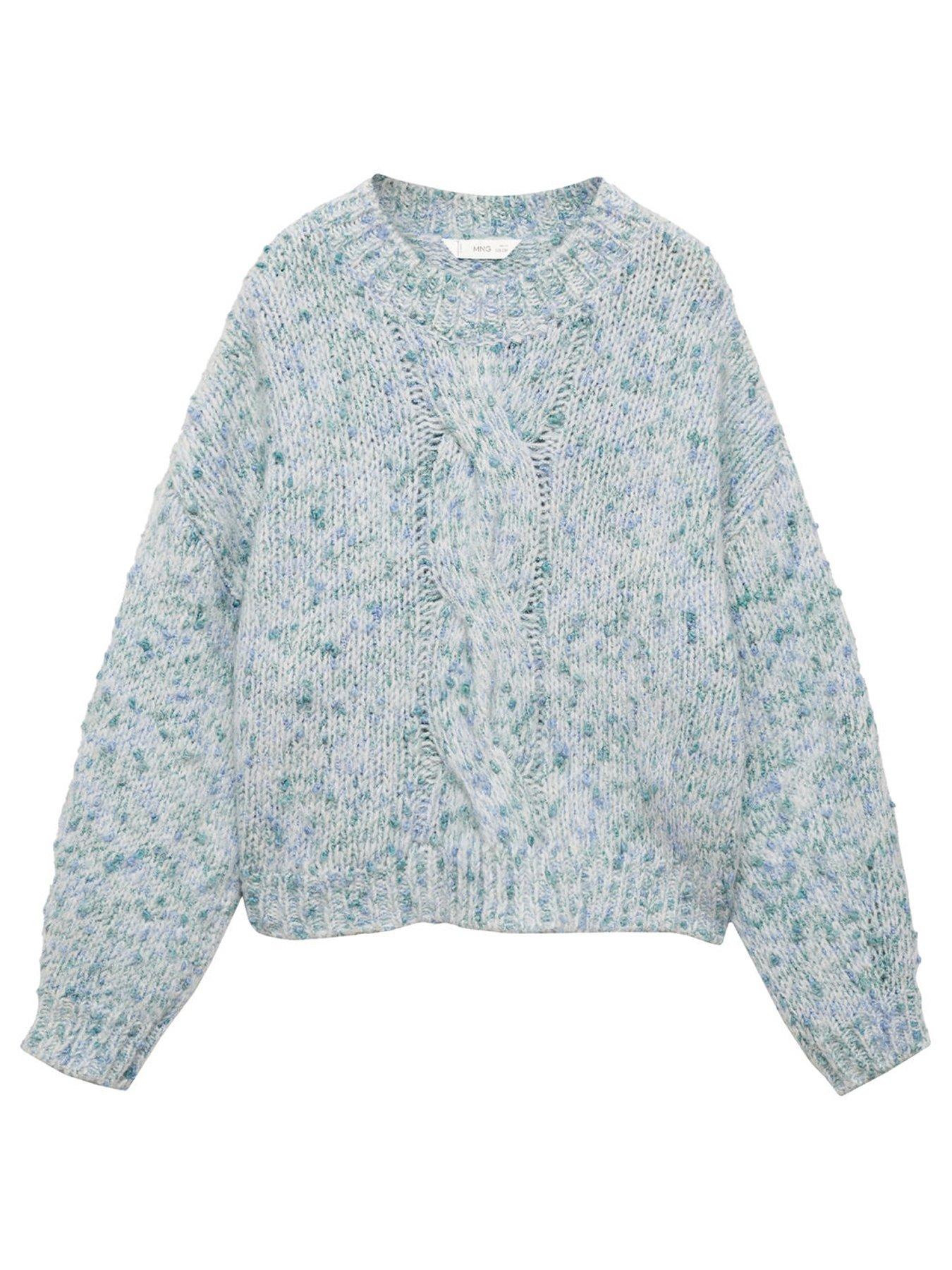 Image 1 of 4 of Mango Girls Cable Front Knitted Jumper - Aqua