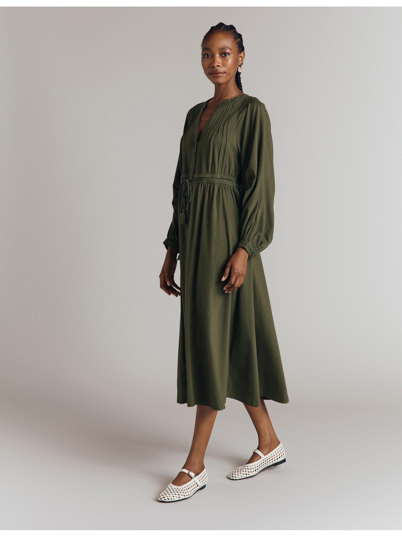 ghost-santori-dress-khaki-dark-greenfront