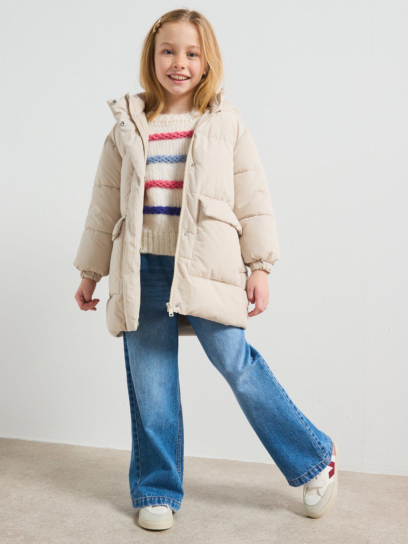 Image 1 of 5 of Mango Girls Longline Padded Coat - Beige