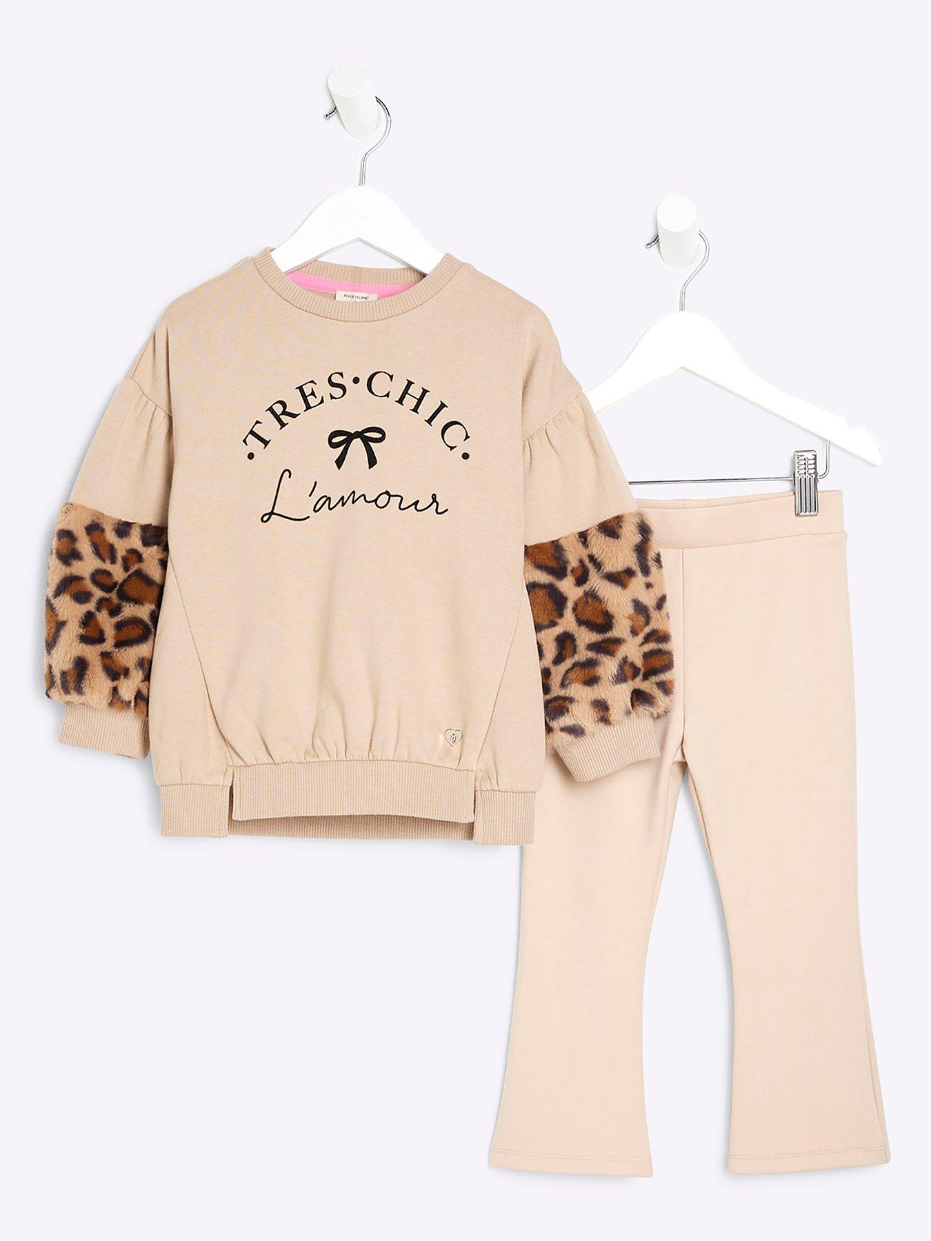 river-island-mini-mini-girls-leopard-faux-fur-sleeve-set-beige