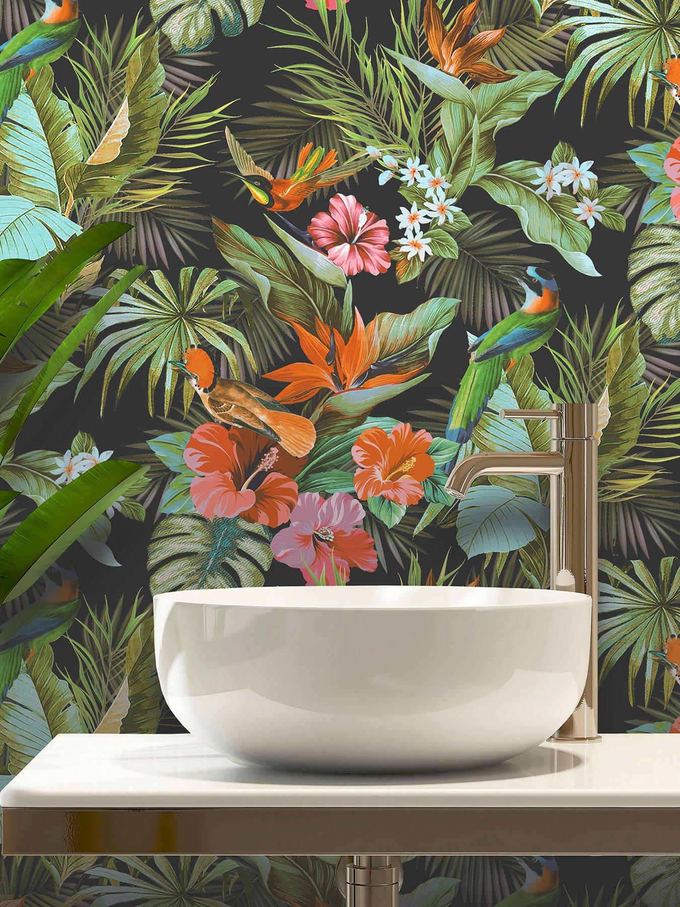 Image 1 of 6 of Rasch Paradise Birds Heavyweight Vinyl Wallpaper in Black/Multi