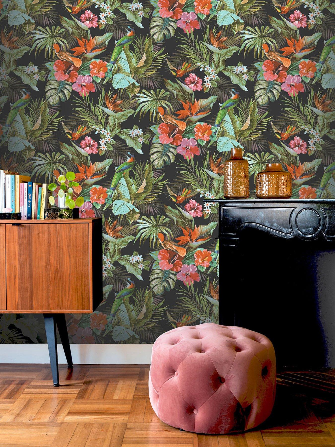 Image 3 of 6 of Rasch Paradise Birds Heavyweight Vinyl Wallpaper in Black/Multi