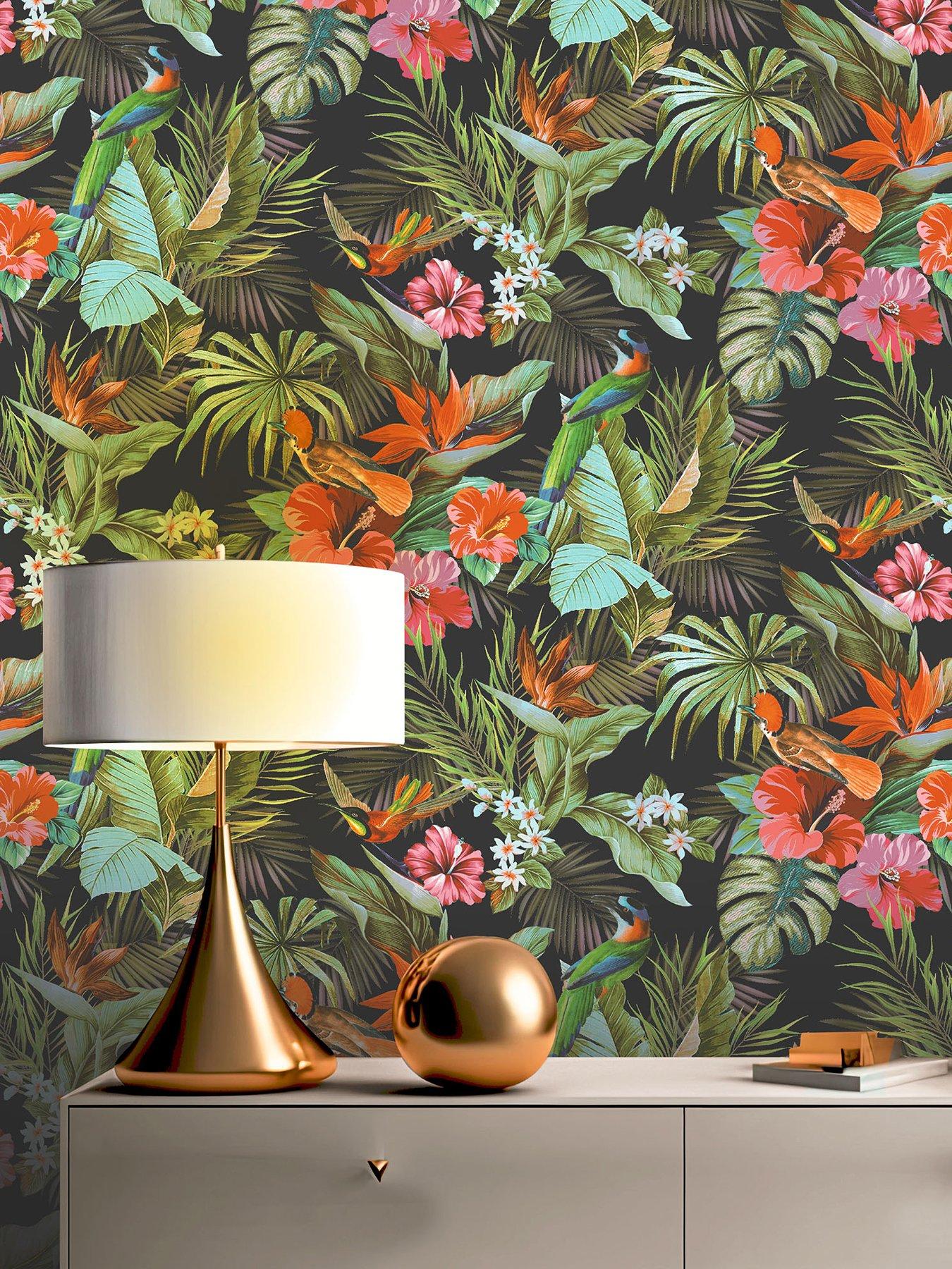 Image 4 of 6 of Rasch Paradise Birds Heavyweight Vinyl Wallpaper in Black/Multi
