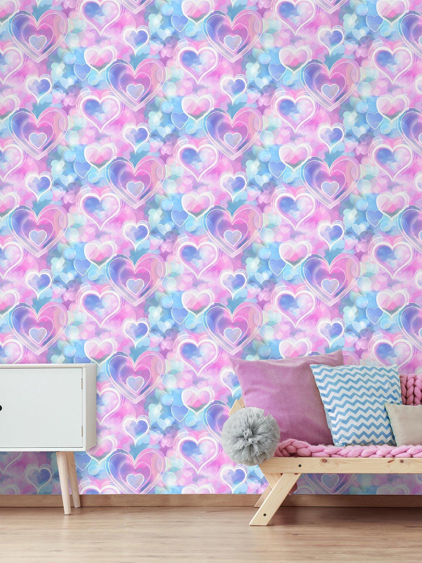 undefined Neon Hearts Wallpaper - Pink/Blue