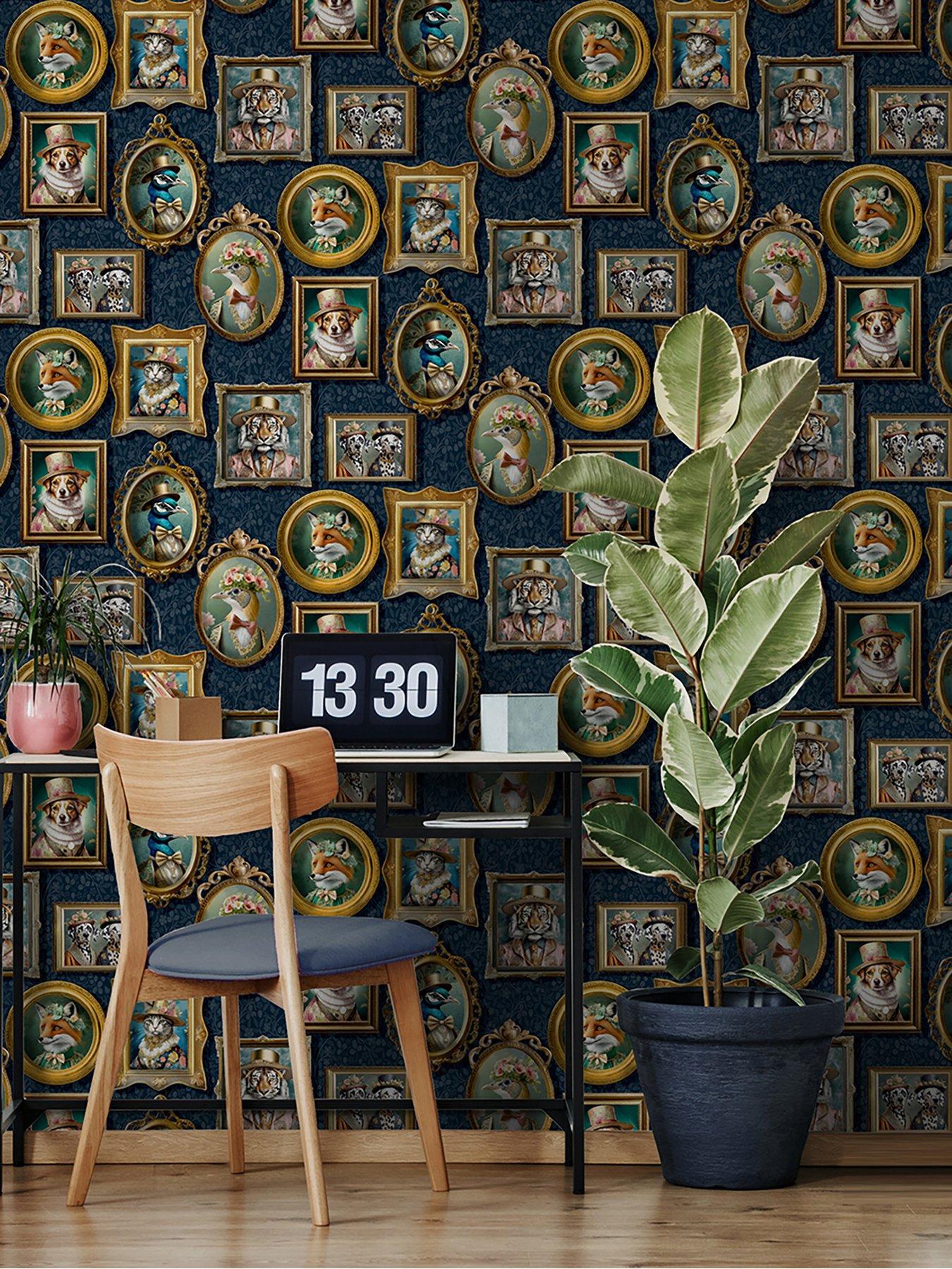 Image 1 of 6 of Holden Decor Regal Beasts Wallpaper in Navy