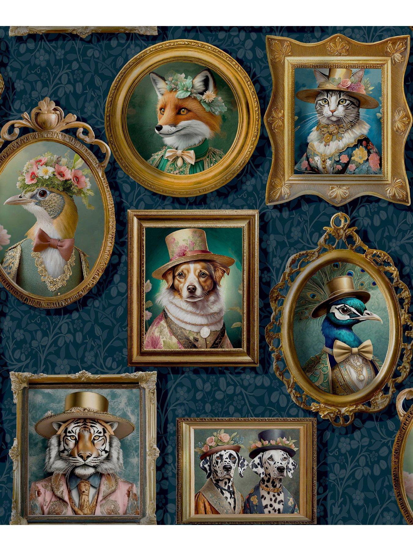 Image 2 of 6 of Holden Decor Regal Beasts Wallpaper in Navy