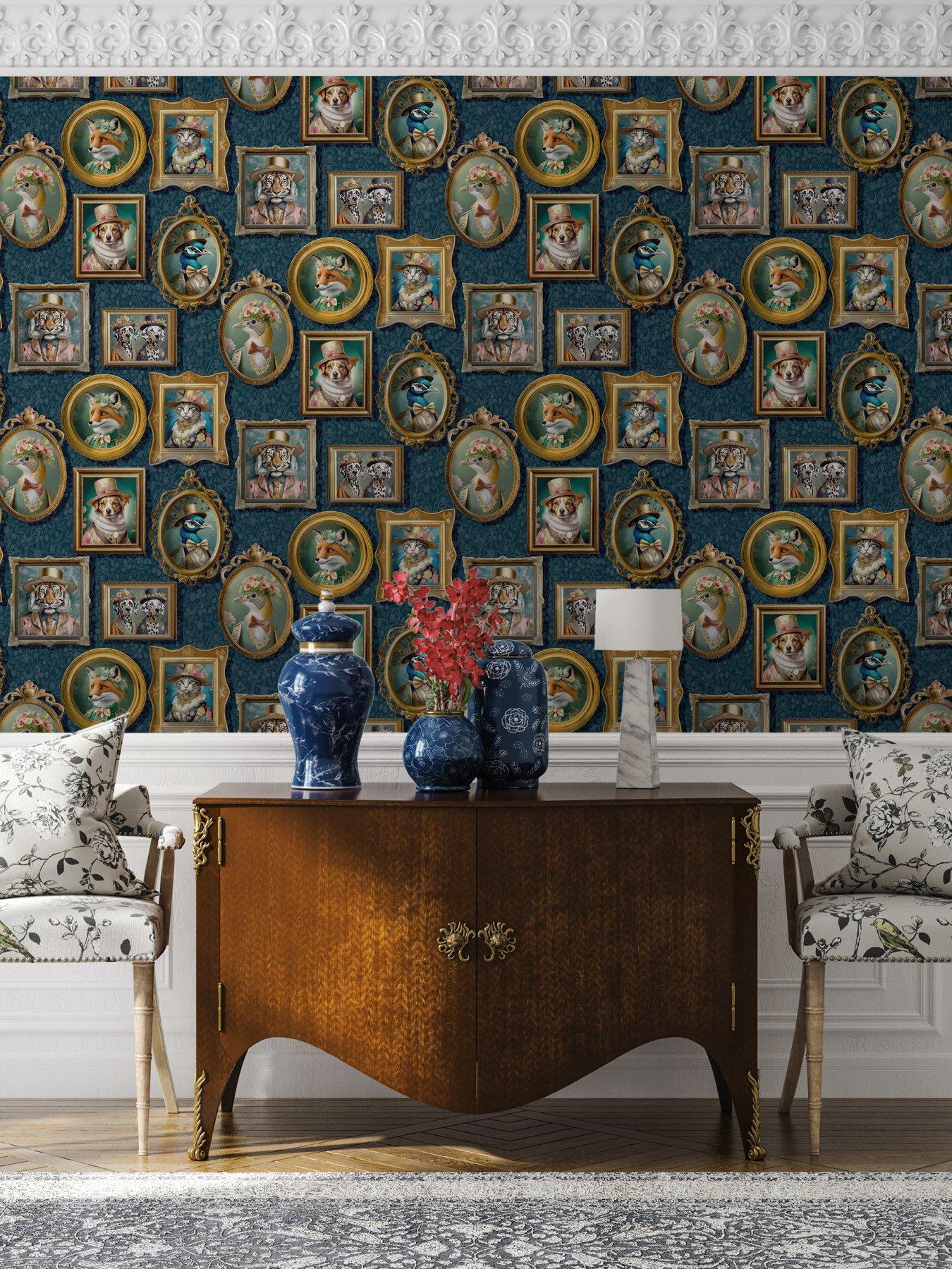 Image 3 of 6 of Holden Decor Regal Beasts Wallpaper in Navy