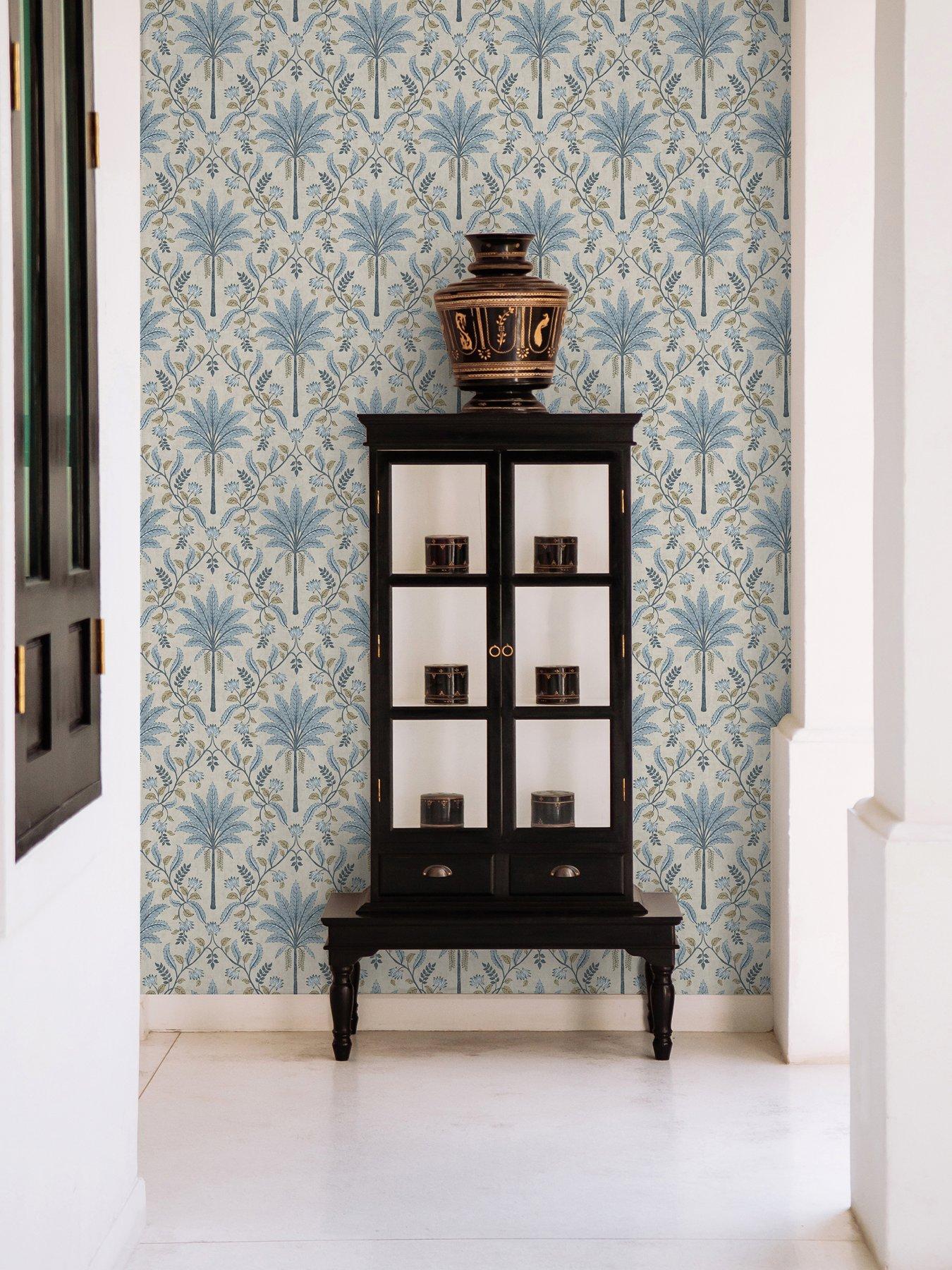Image 1 of 5 of Holden Decor Palm Trellis Wallpaper - Blue