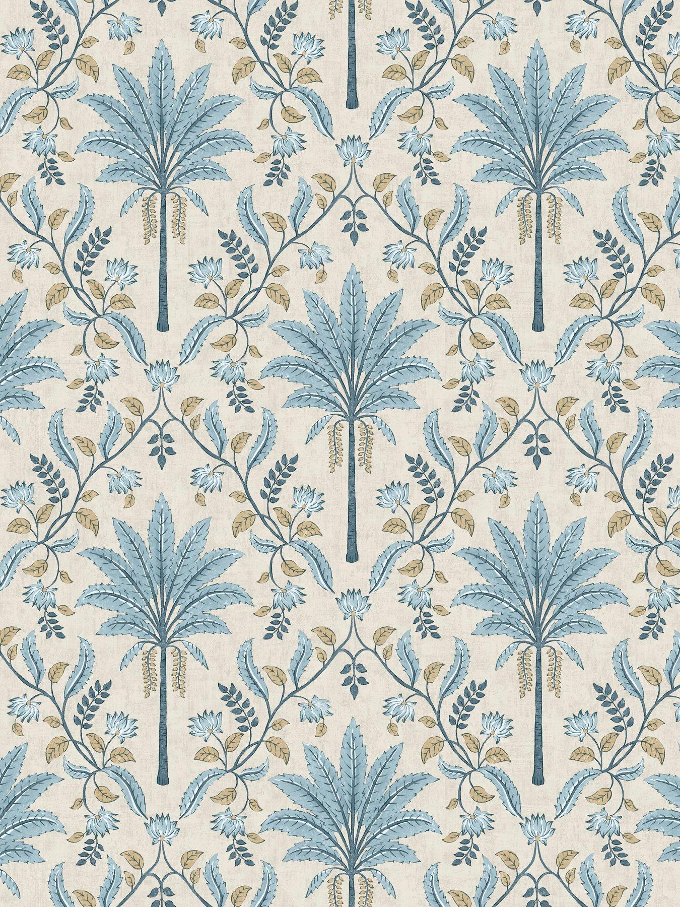 Image 2 of 5 of Holden Decor Palm Trellis Wallpaper - Blue