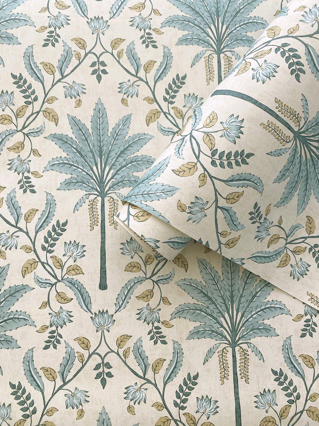 Image 5 of 5 of Holden Decor Palm Trellis Wallpaper - Blue