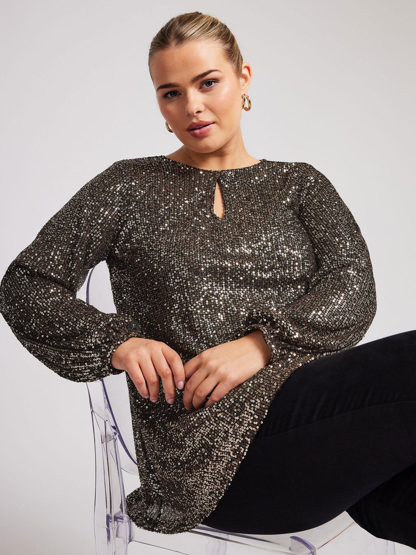 yours-curve-sequin-keyhole-bellow-sleeve-top-gold