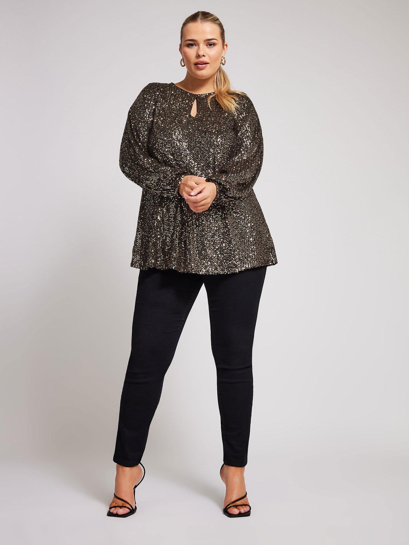 yours-curve-sequin-keyhole-bellow-sleeve-top-goldback