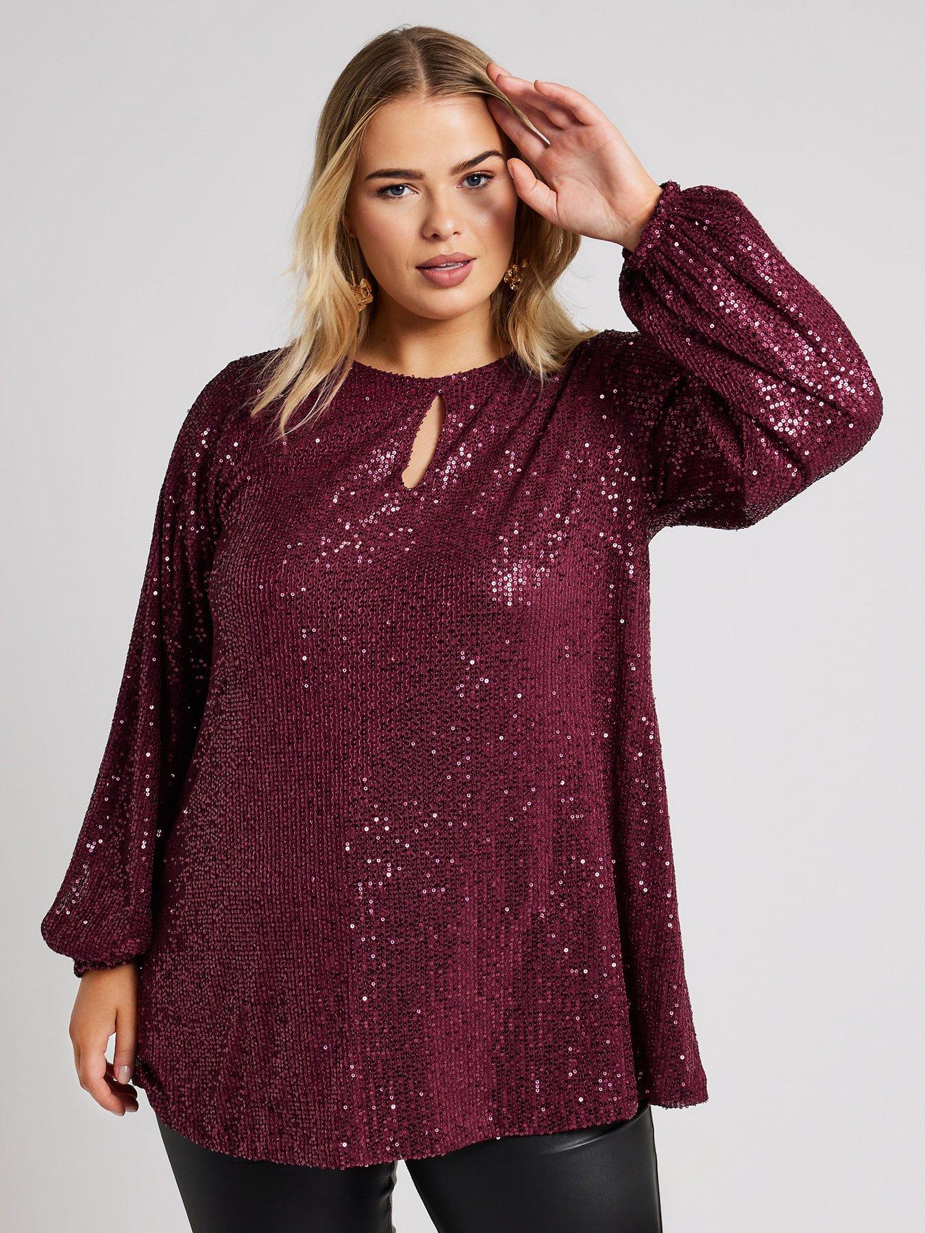 yours-curve-sequin-keyhole-bellow-sleeve-top