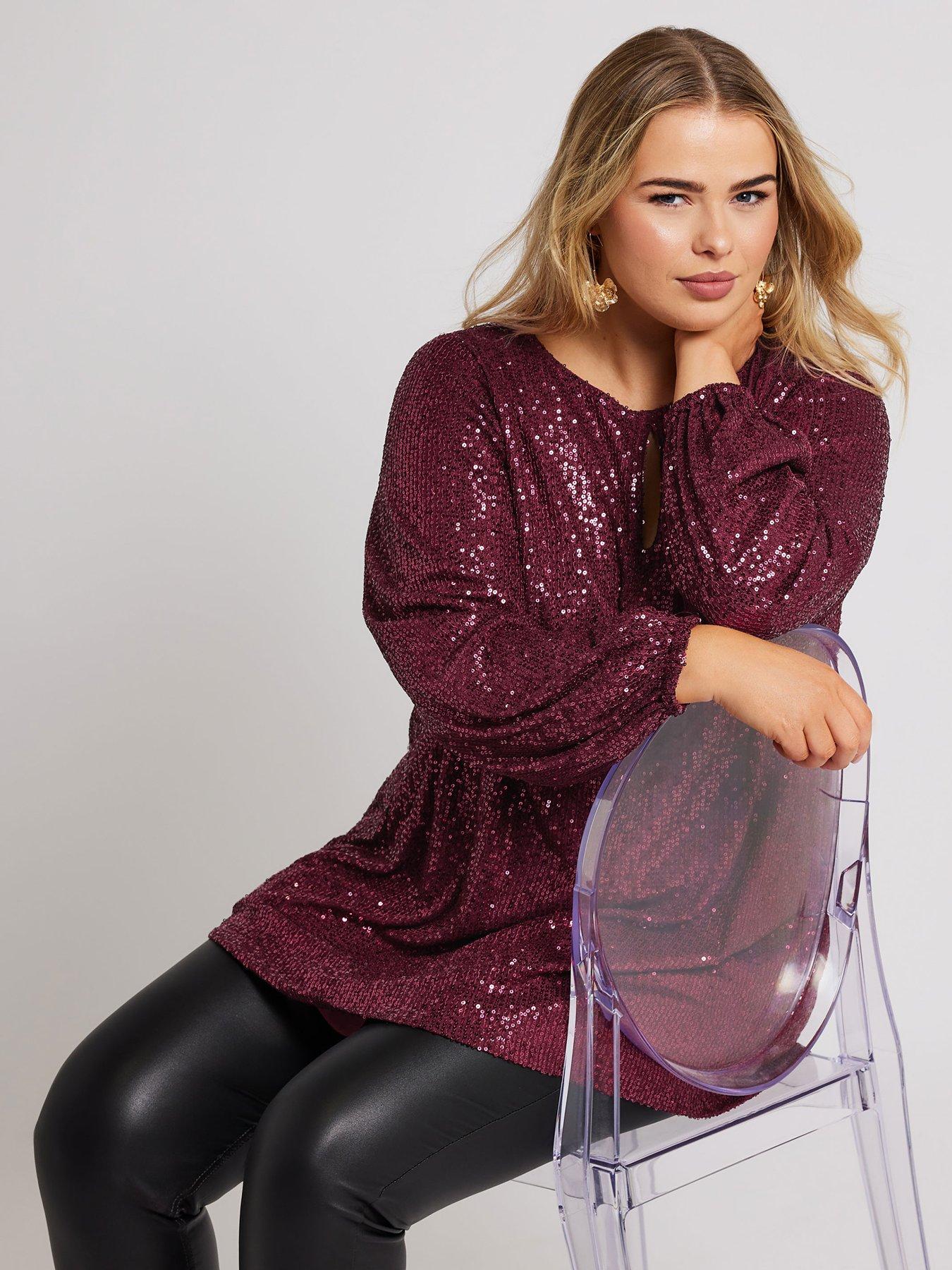 yours-curve-sequin-keyhole-bellow-sleeve-topoutfit