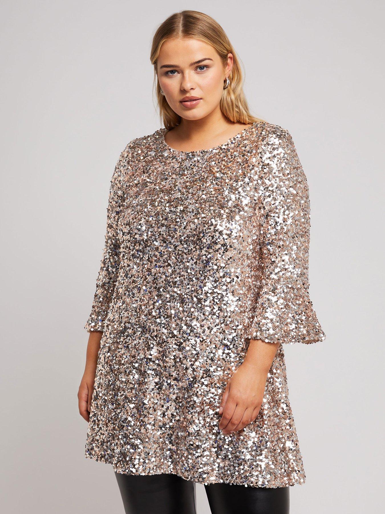 yours-curve-sequin-flute-sleeve-top-gold