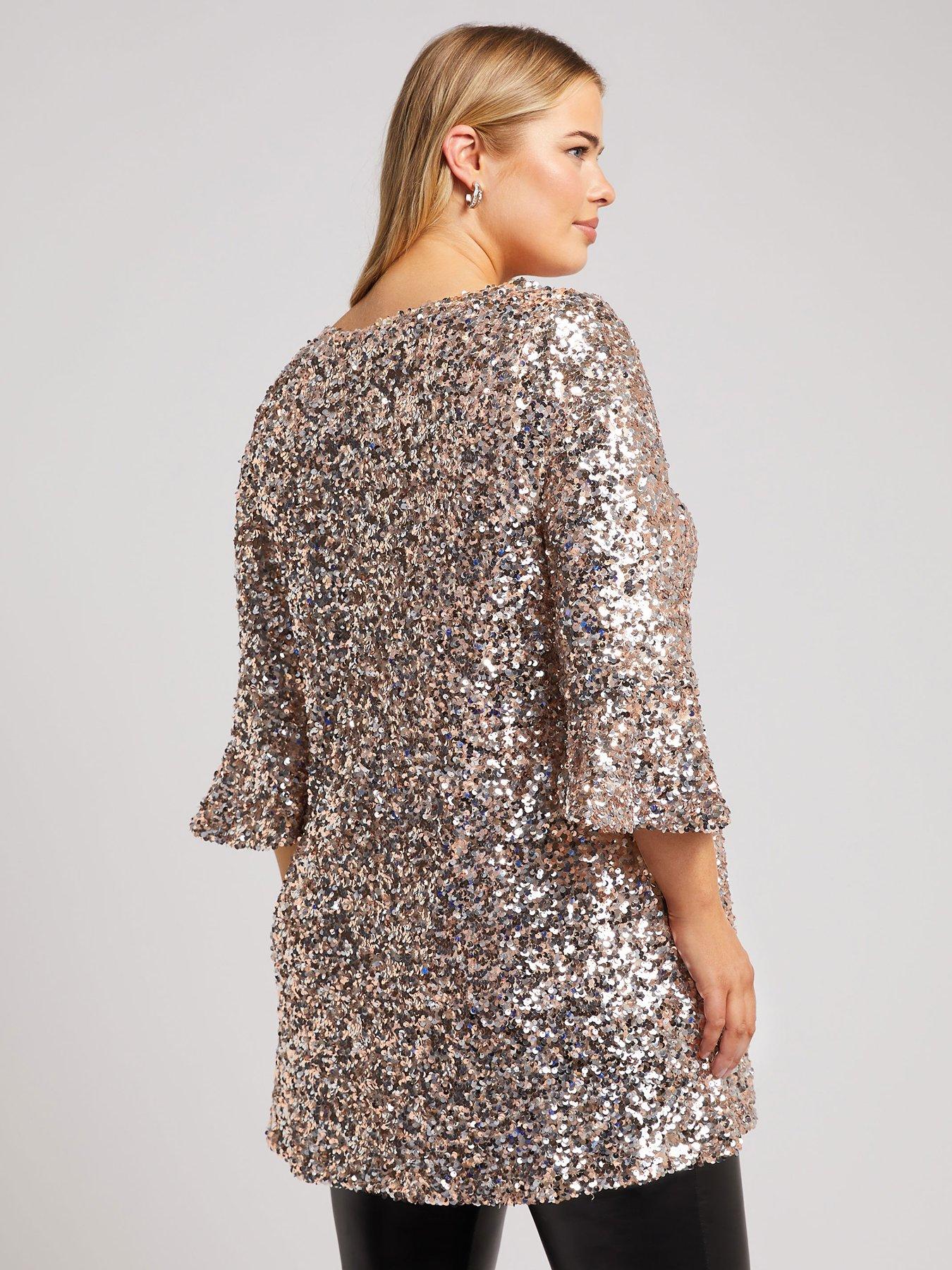 yours-curve-sequin-flute-sleeve-top-goldstillFront