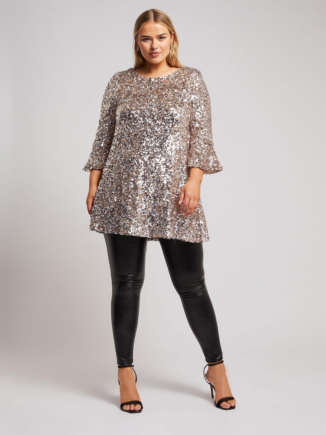 yours-curve-sequin-flute-sleeve-top-goldback