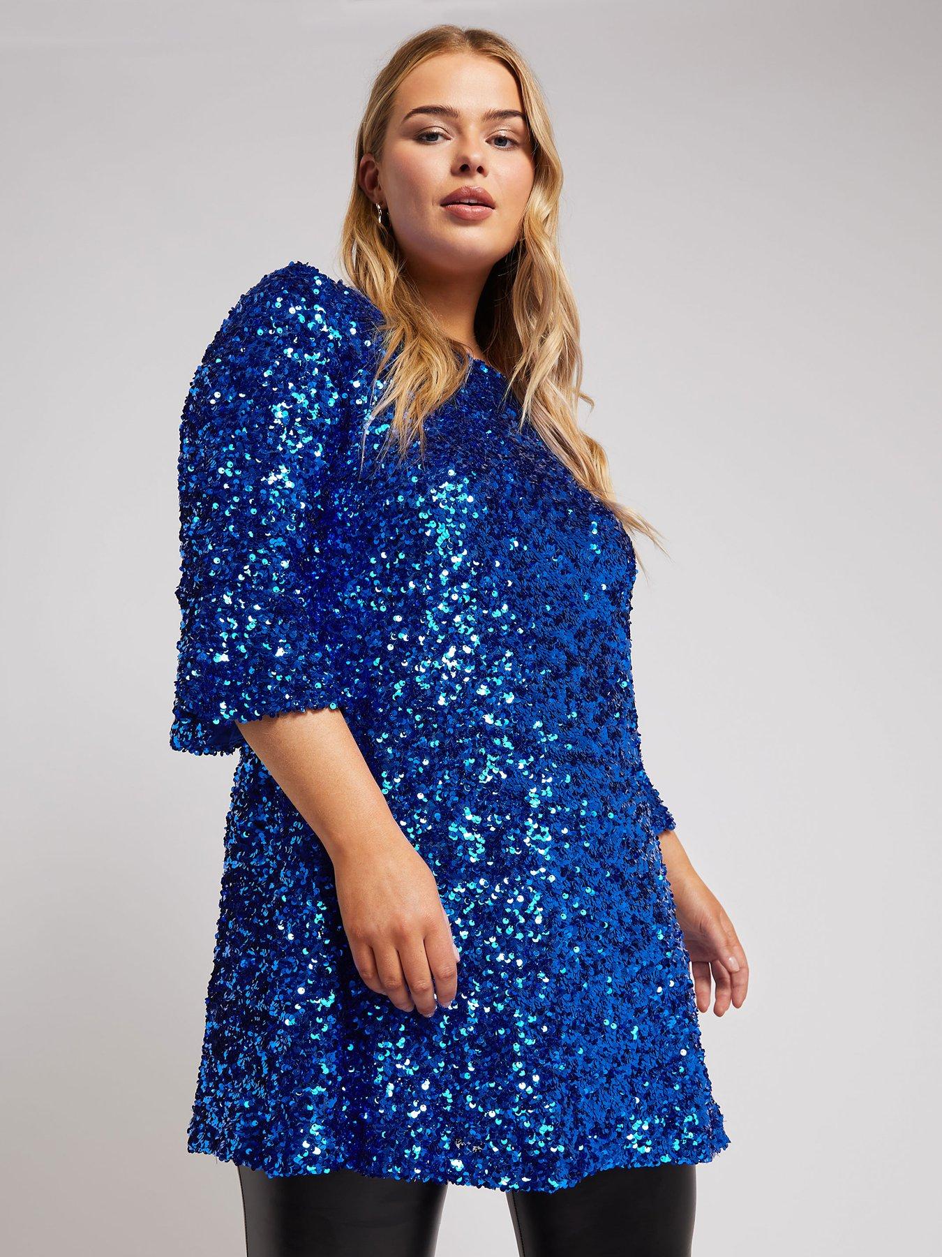 yours-curve-sequin-flute-sleeve-top-blue