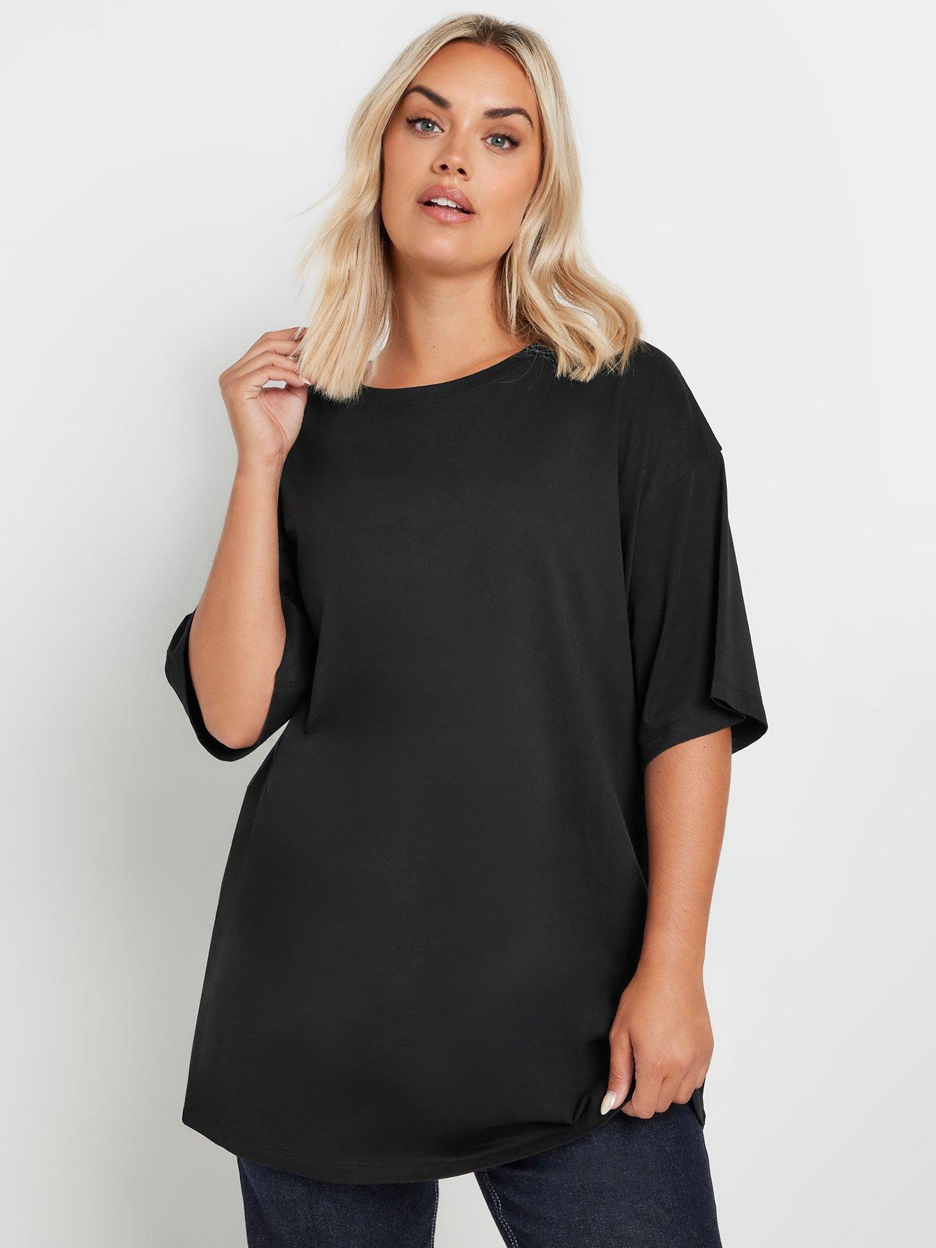 Yours Curve Basic Long Line T-Shirt - Black